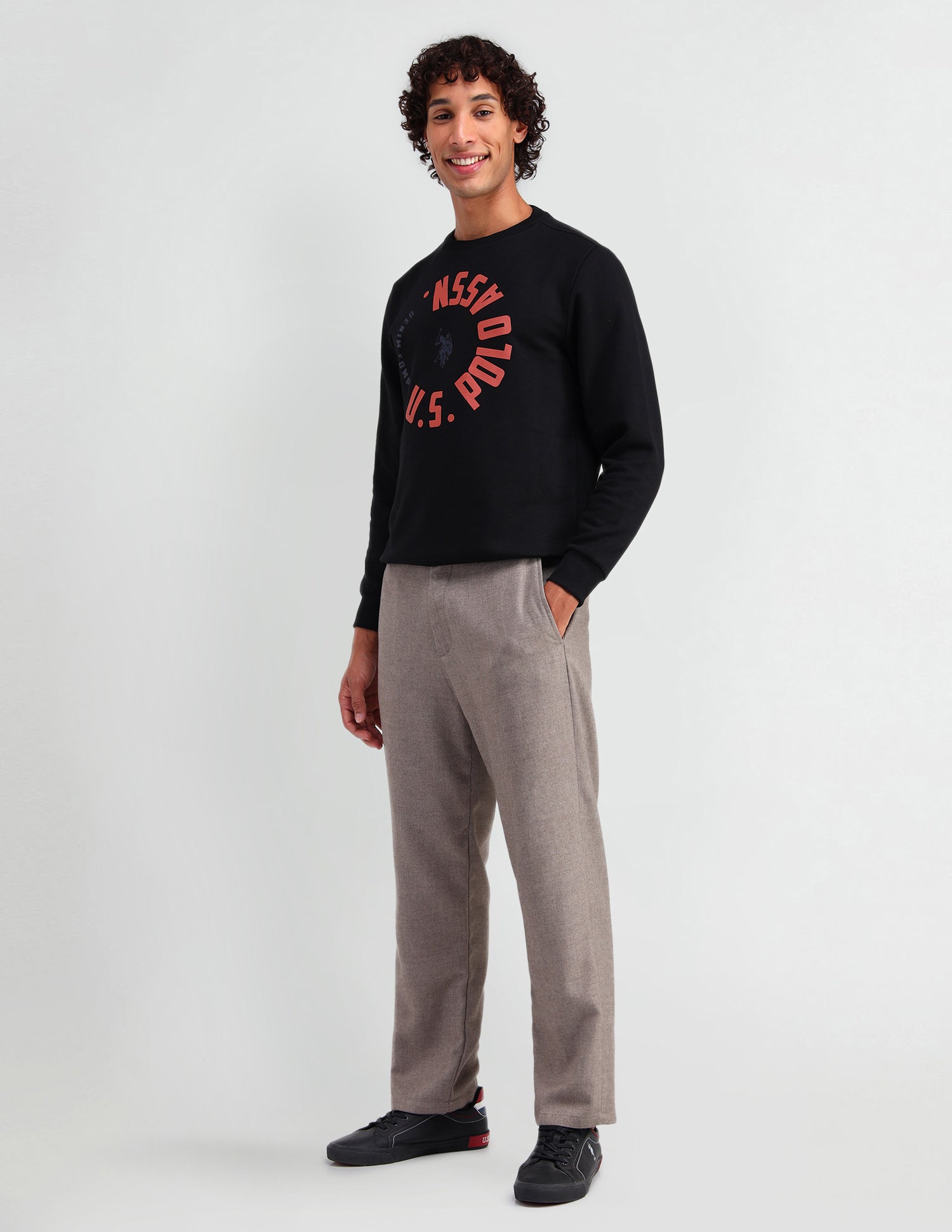 Crew Neck Regular Fit Sweatshirt Black - U.S. Polo Assn. India | Large