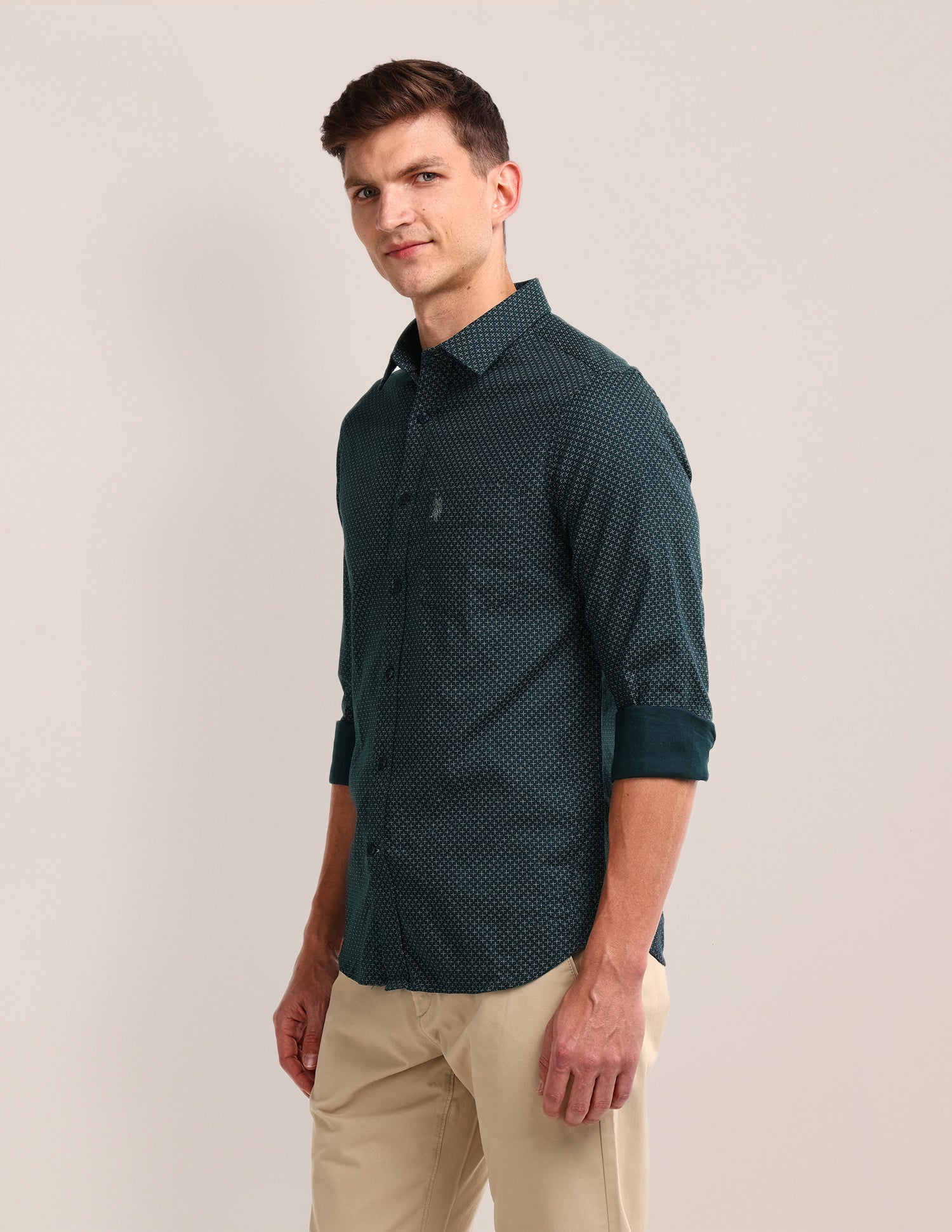 All-over Regular Fit Shirt Dark-Green - U.S. Polo Assn. India | Large
