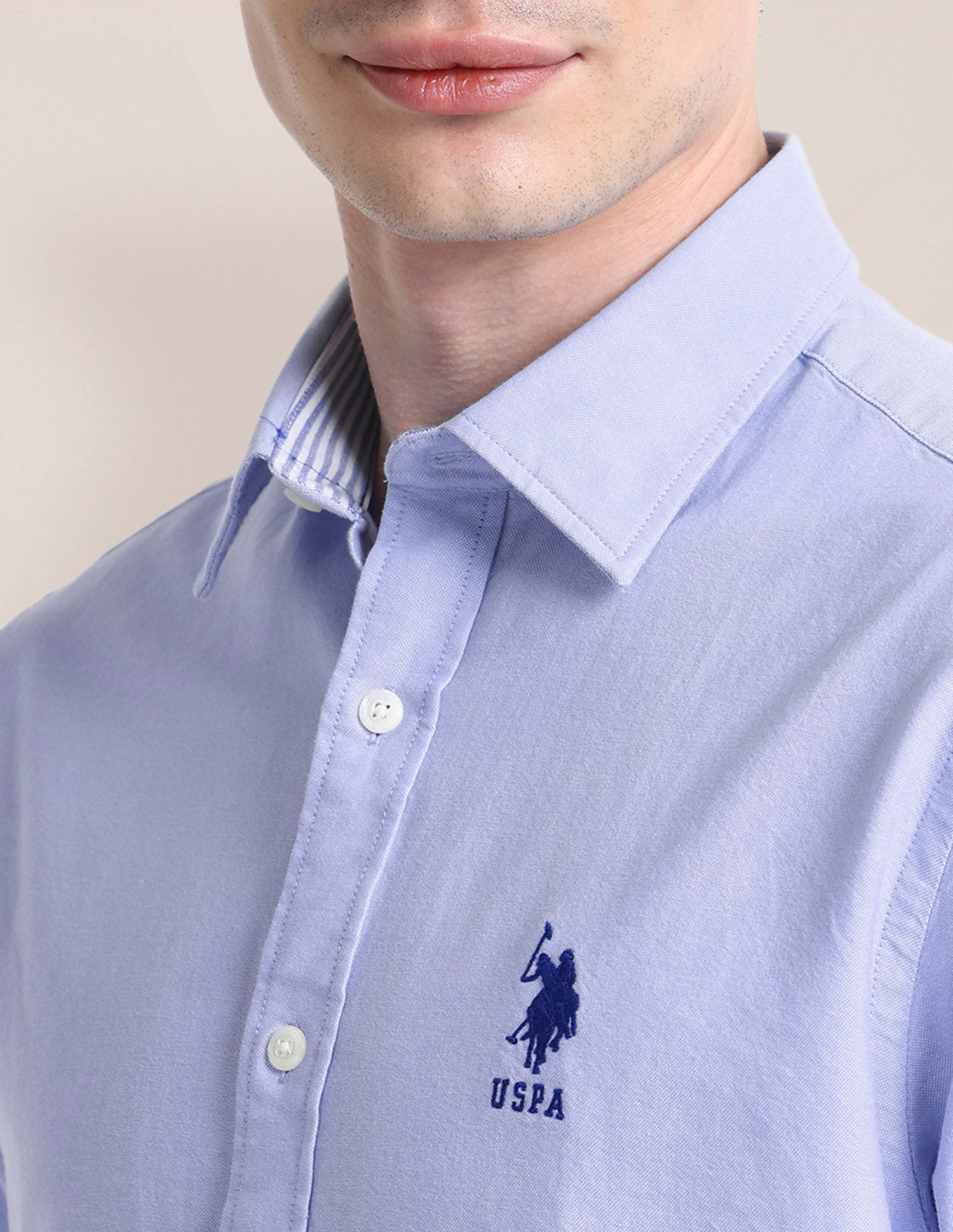 Button Down Collar Solid Formal Shirt Light-Blue - U.S. Polo Assn. India | Large
