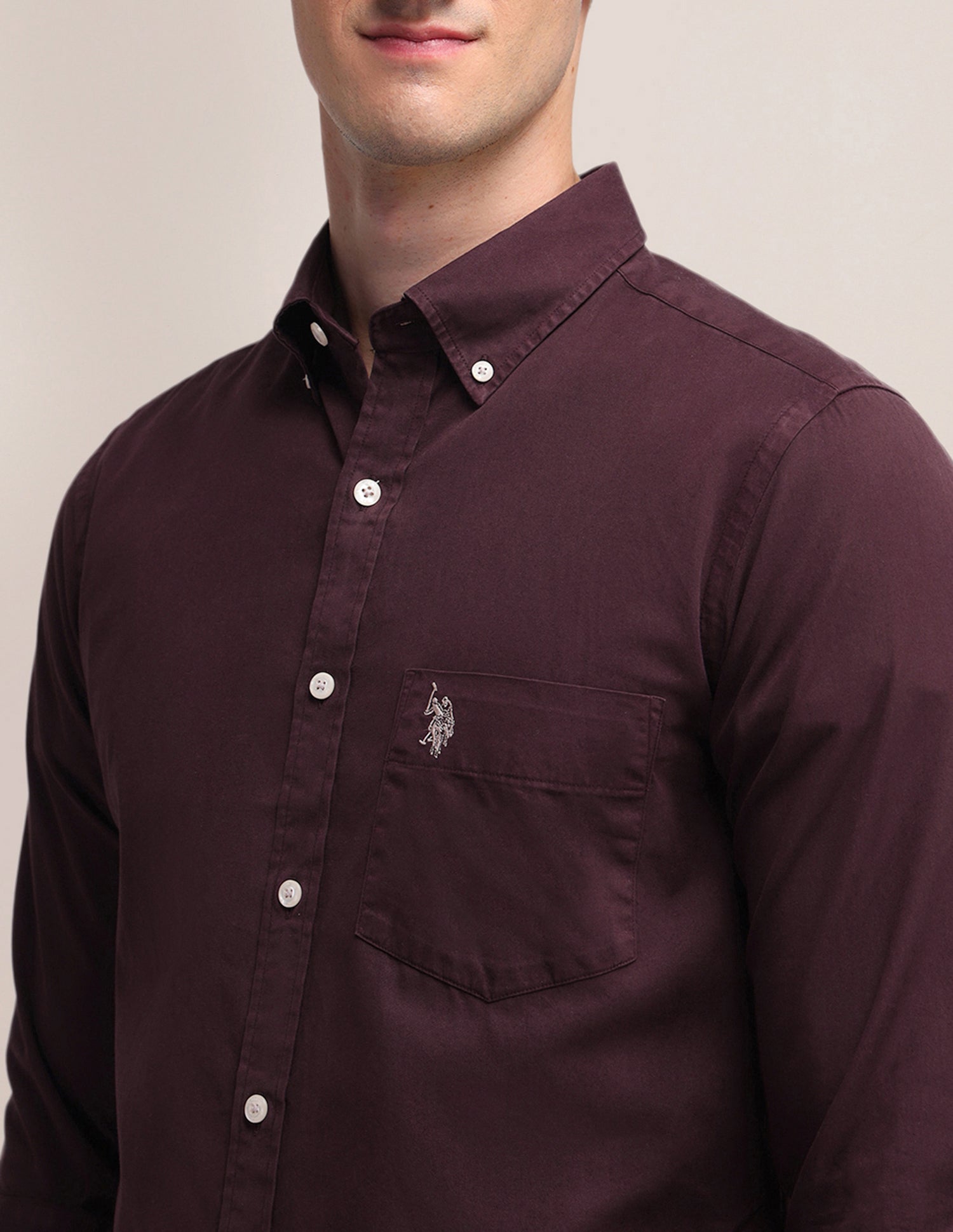 Tailored Fit Cotton Shirt Maroon - U.S. POLO ASSN. | Large