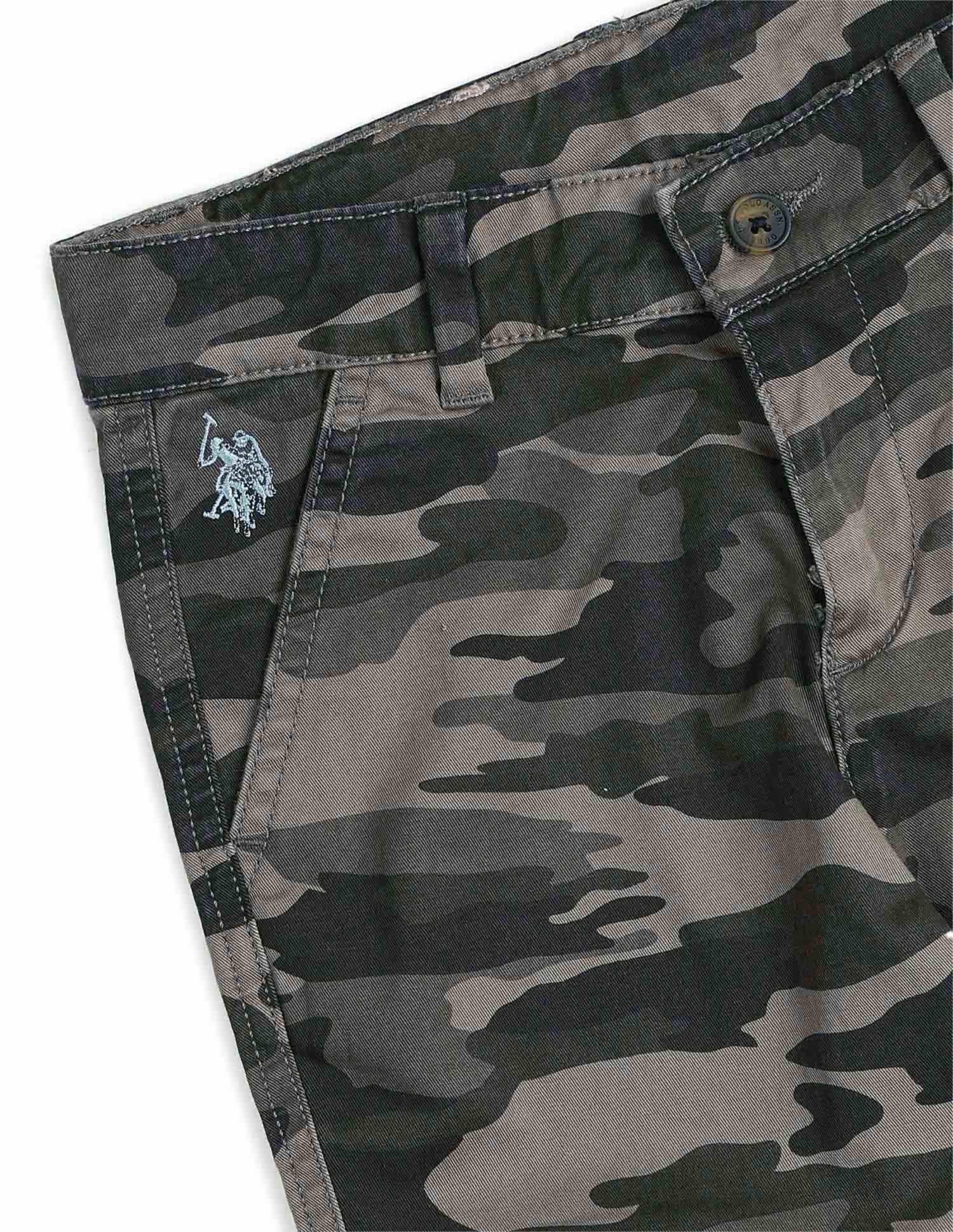 Boys Camouflage Printed Regular Fit Cargos Olive - U.S. POLO ASSN. | Large