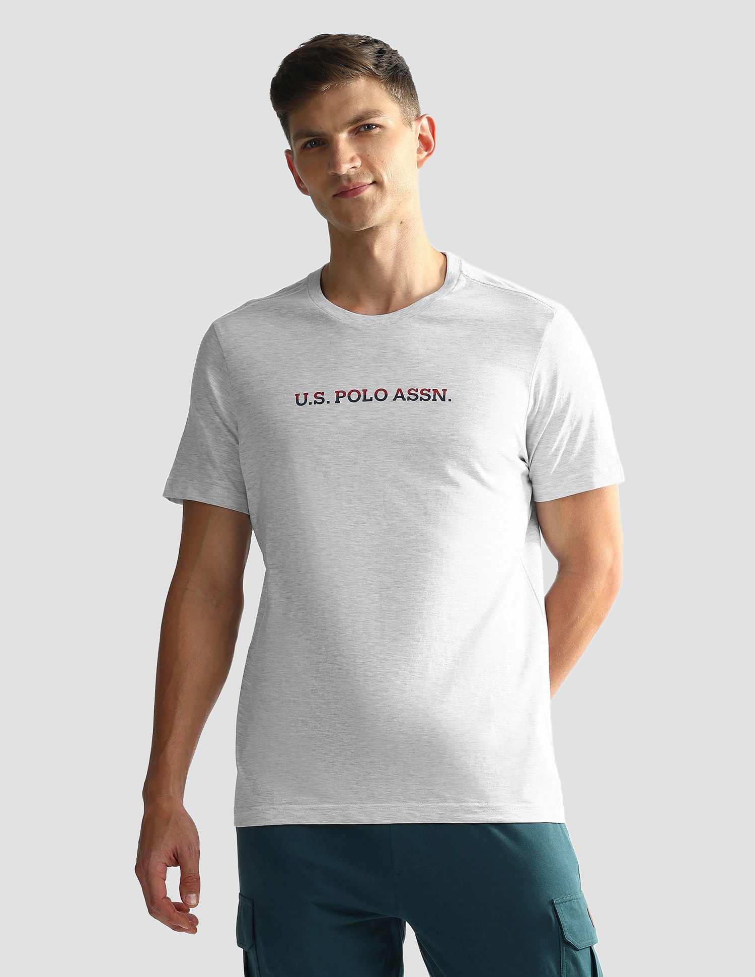 Brand Print Cotton OEE02 Lounge T-Shirt - Pack Of 2 Pastle Green and Grey Mel - U.S. POLO ASSN. | Large