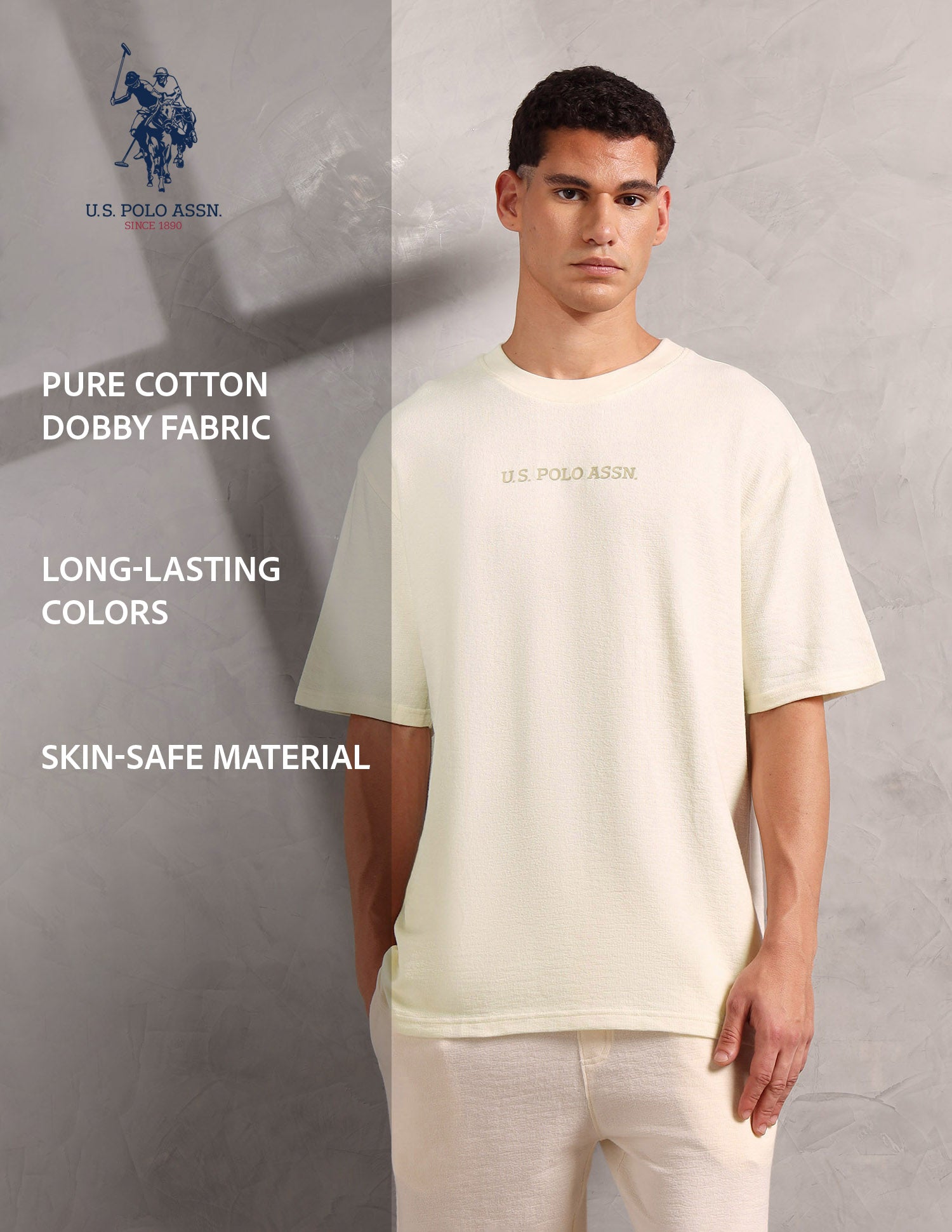 Pure Cotton Oversized Fit PE004 Lounge T-Shirt - Pack Of 1 Vanilla Ice - U.S. POLO ASSN. | Large