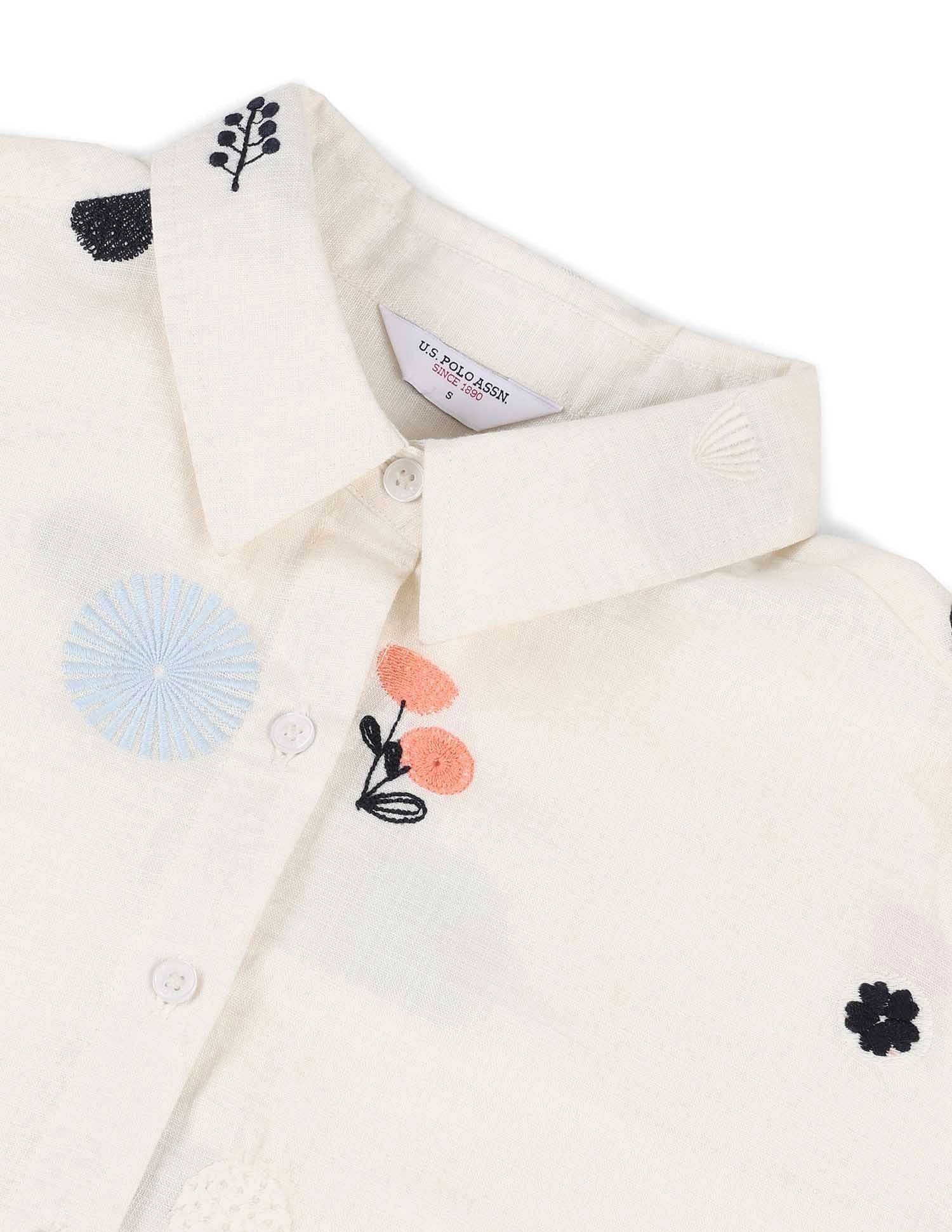 Oversized Floral Embroidered Shirt Off White - U.S. Polo Assn. India | Large