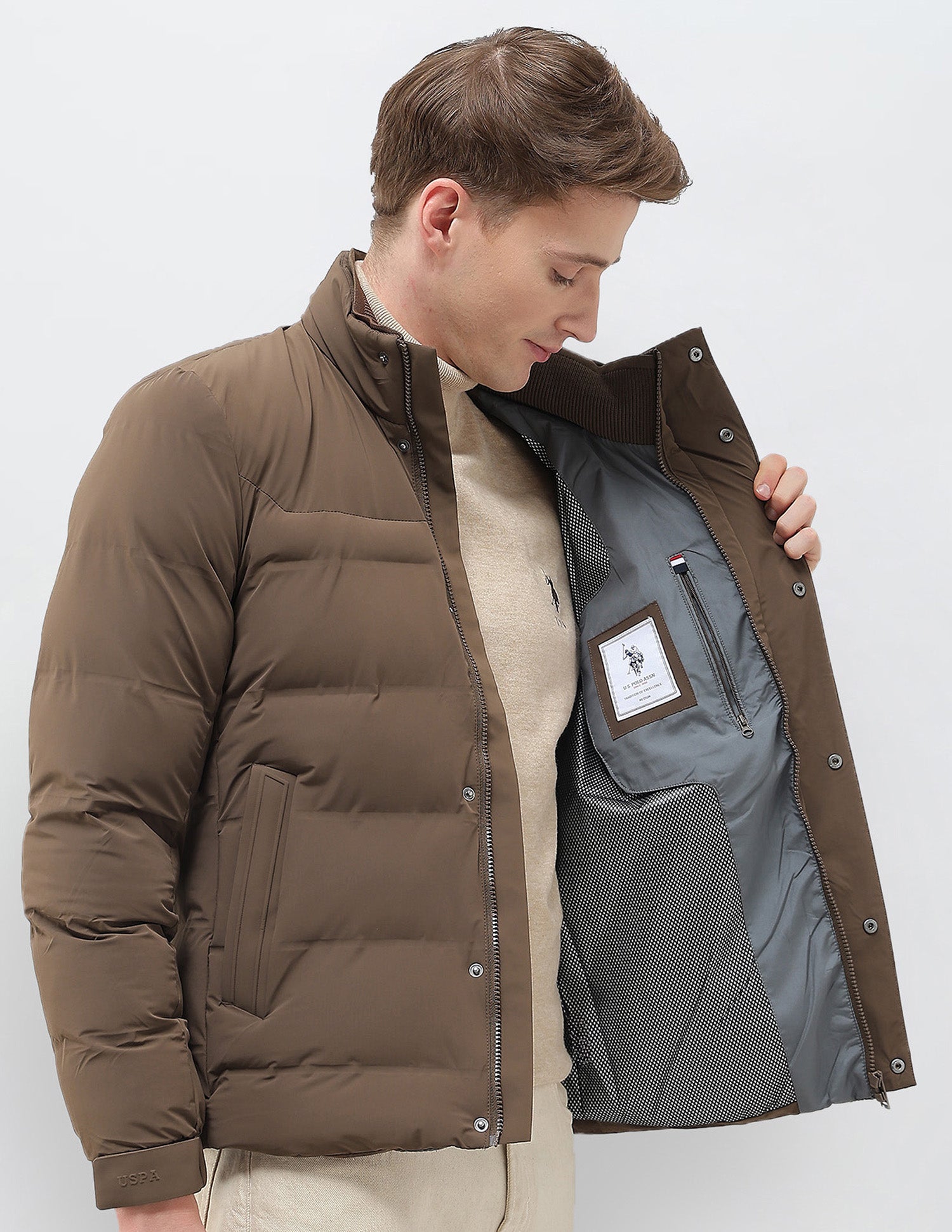 High Neck Regular Fit Smartheat Jacket Brown - U.S. POLO ASSN. | Large