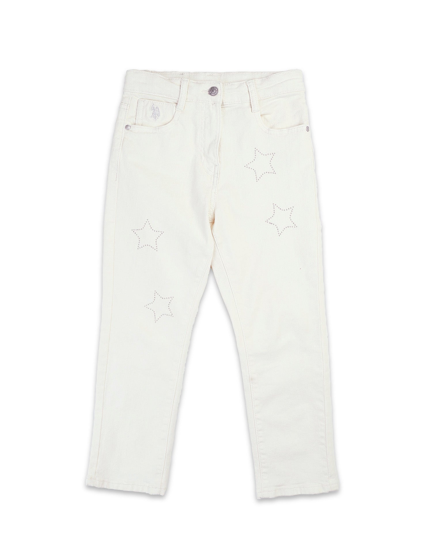 Girls Stars Rhinestone Embellished Jeans White - U.S. POLO ASSN. | Large