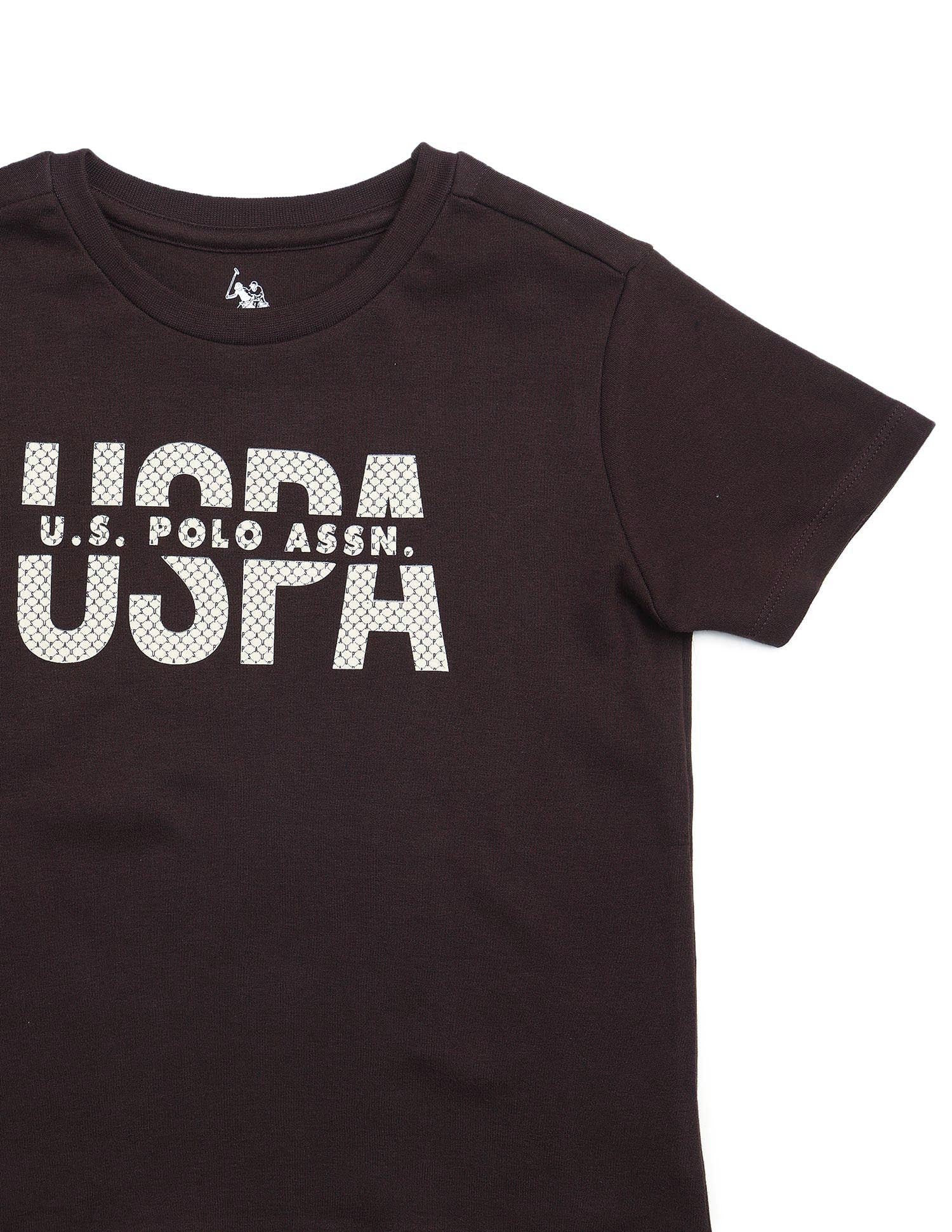 Boys Pure Cotton Brand Printed T Shirt Dark Brown - U.S. POLO ASSN. | Large