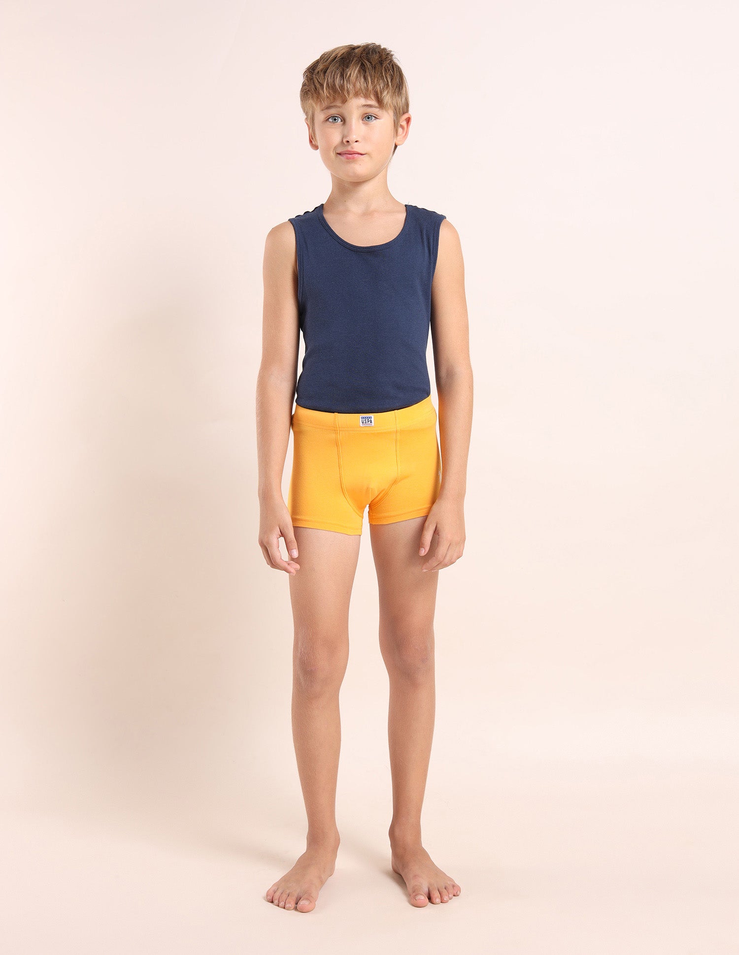 Boys Cotton Spandex Solid Trunks - Pack Of 3 Orange, Purple and Yellow - U.S. POLO ASSN. | Large