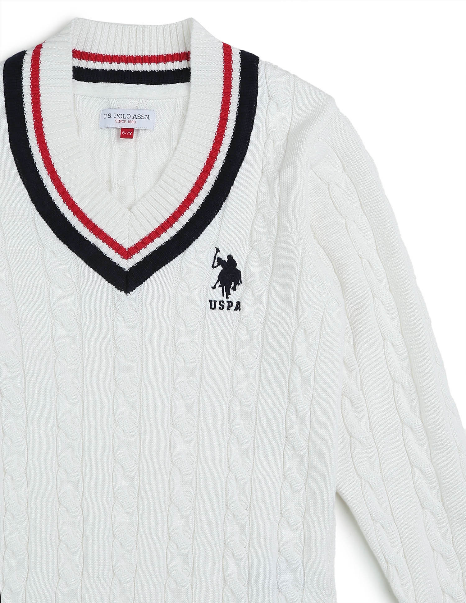Boys Patterned Cable Knit Sweater White - U.S. POLO ASSN. | Large
