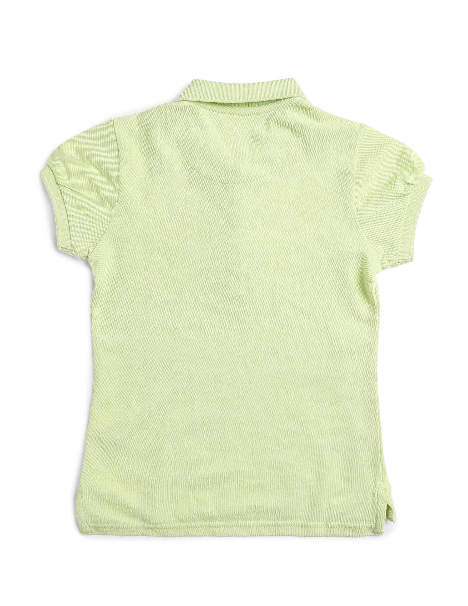 Puff Sleeve Cotton Polo Shirt Light Green - U.S. POLO ASSN. | Large