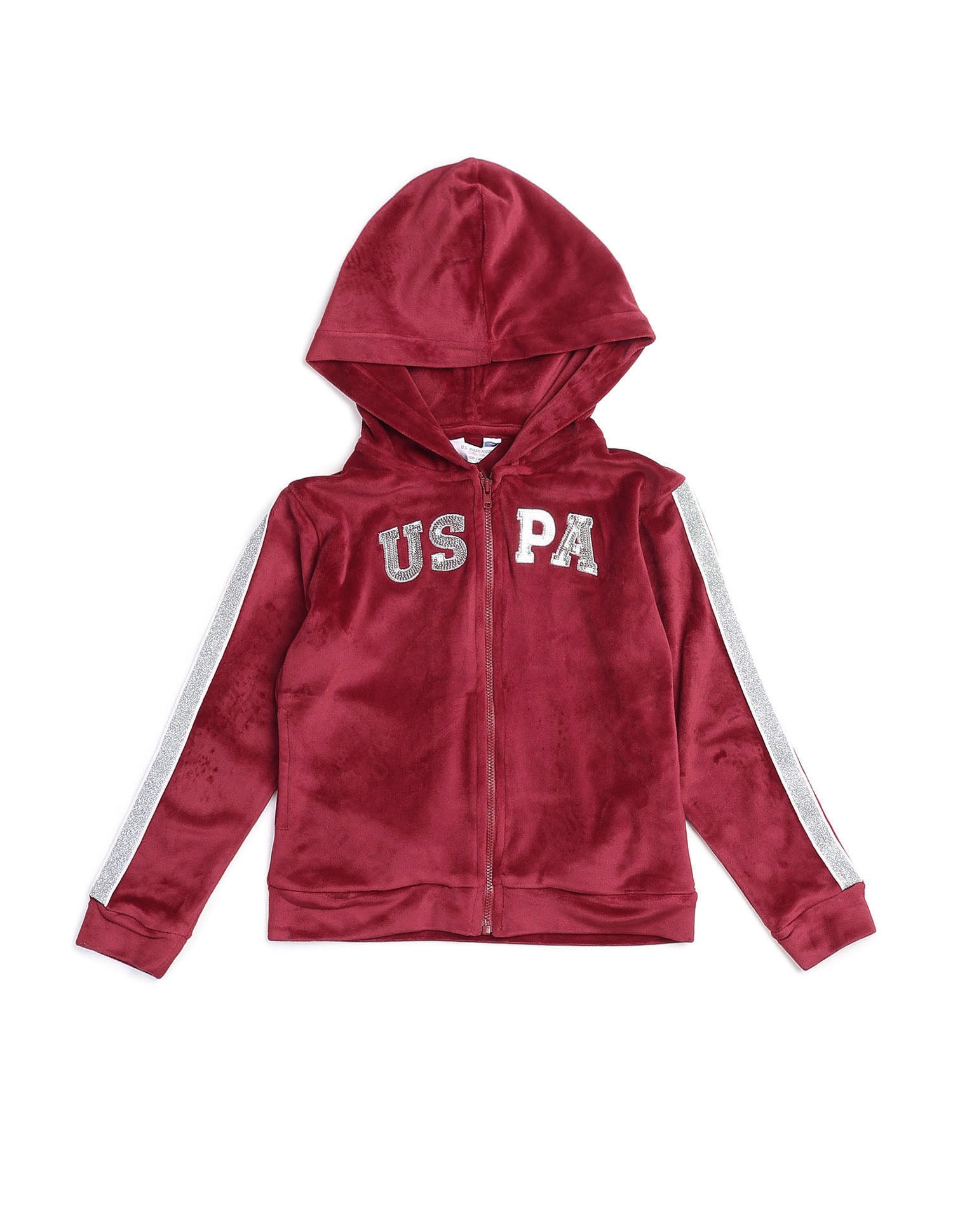 Girls Lurex Tape Velour Sweatshirt Maroon - U.S. POLO ASSN. | Large