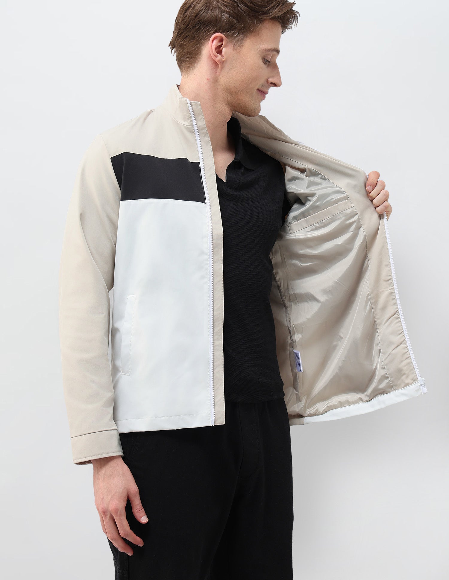 Colour Blocked Regular Fit Casual Jacket Beige - U.S. POLO ASSN. | Large