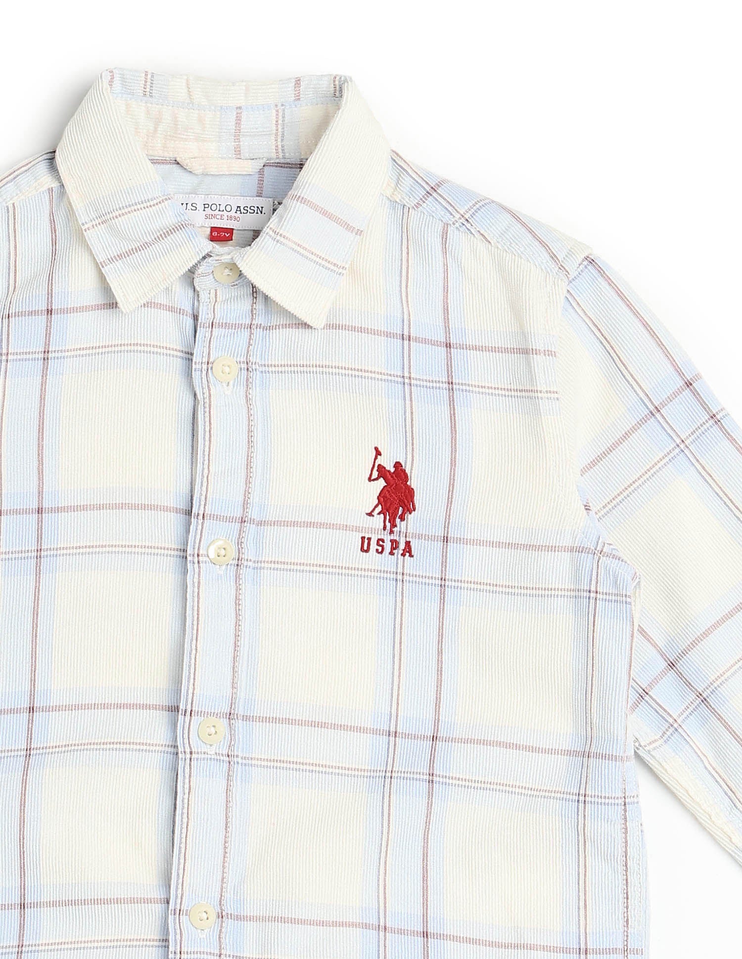 Boys Plaid Checked Corduroy Shirt Off White - U.S. POLO ASSN. | Large