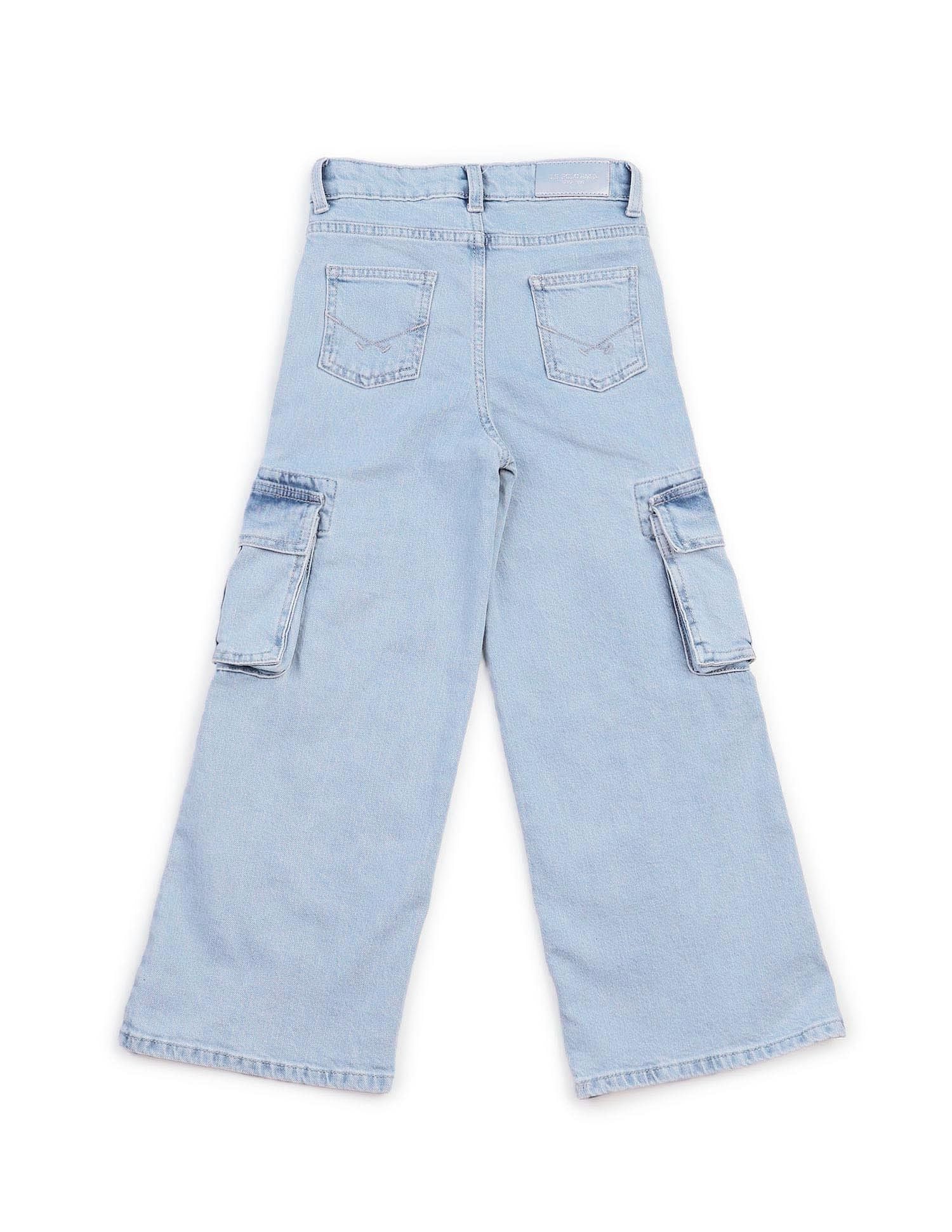 Girls Wide Leg Fit Cargo Jeans Light Blue - U.S. POLO ASSN. | Large