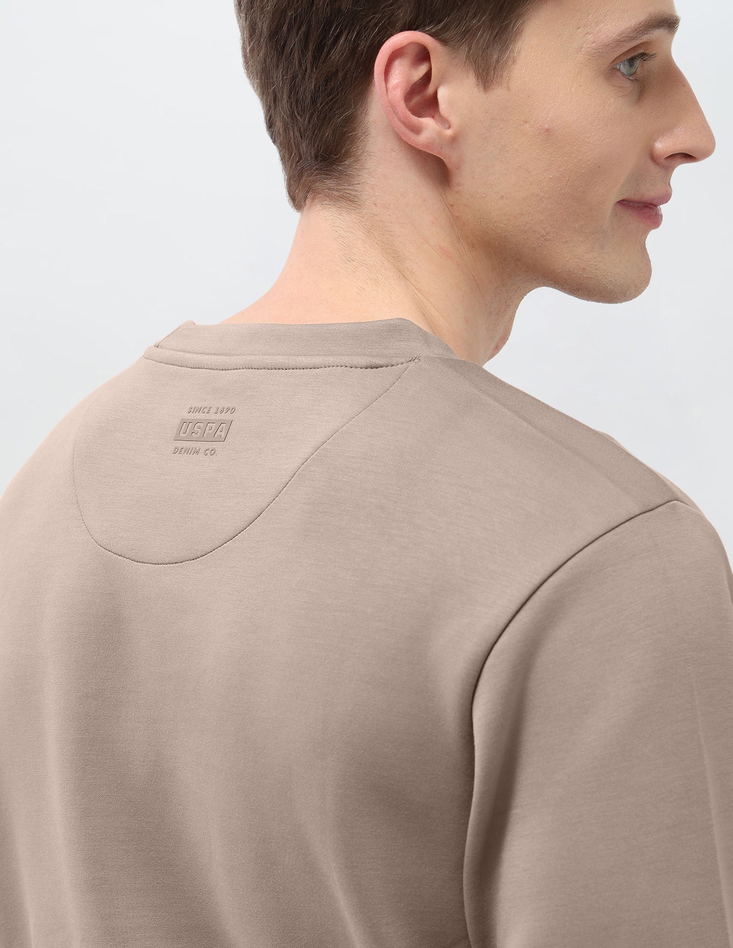 Brand Embossed Regular Fit Sweatshirt Light Khaki - U.S. Polo Assn. India | Large