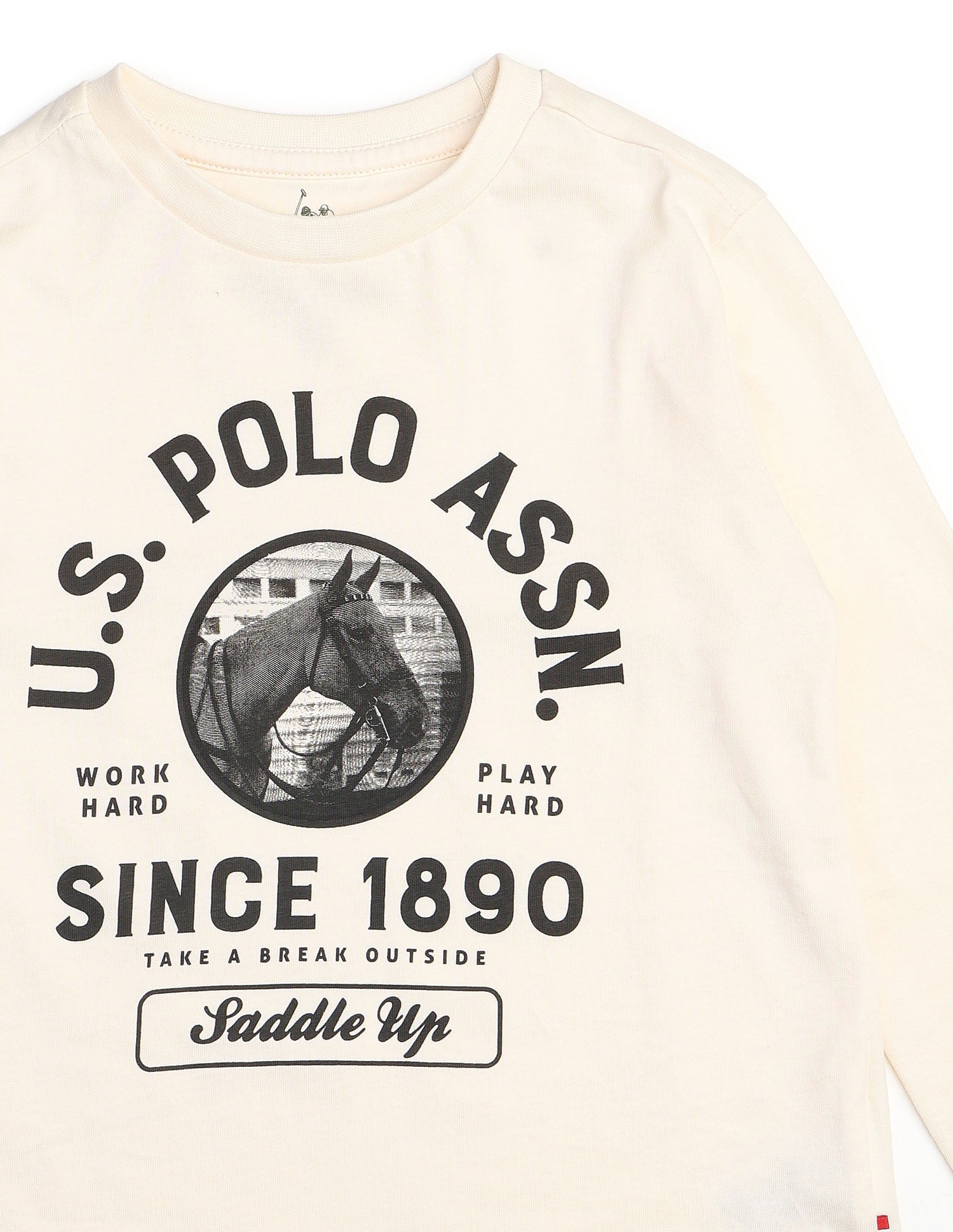 Boys Graphic Brand Printed Regular Fit T Shirt Off White - U.S. POLO ASSN. | Large