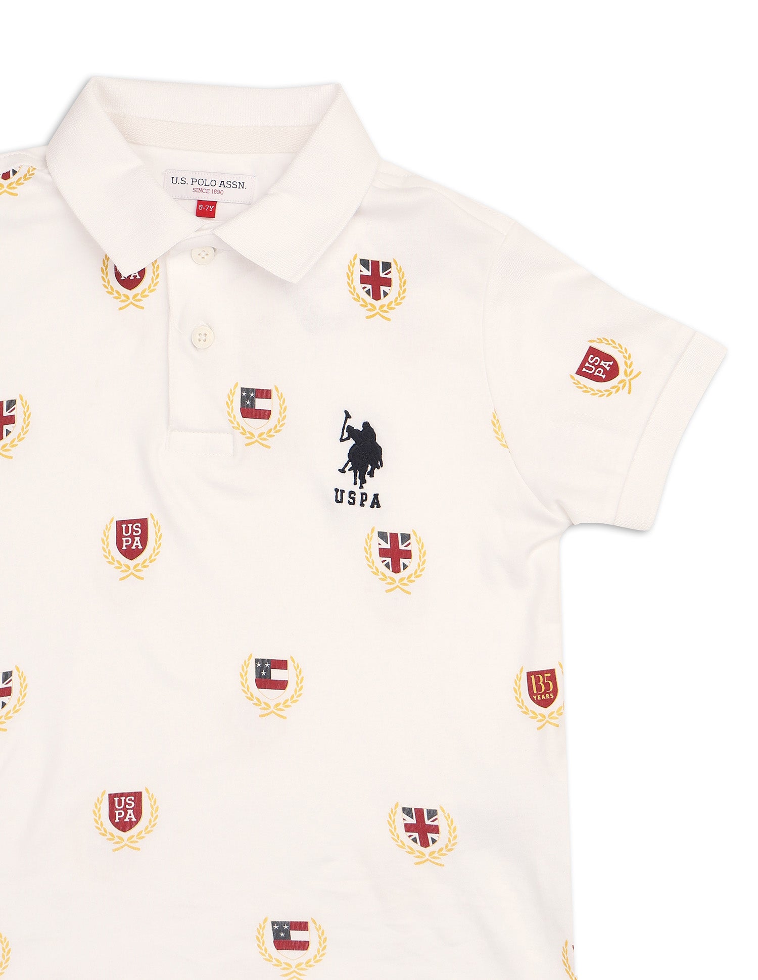 Boys Brand Printed Regular Fit Polo Shirt White - U.S. POLO ASSN. | Large
