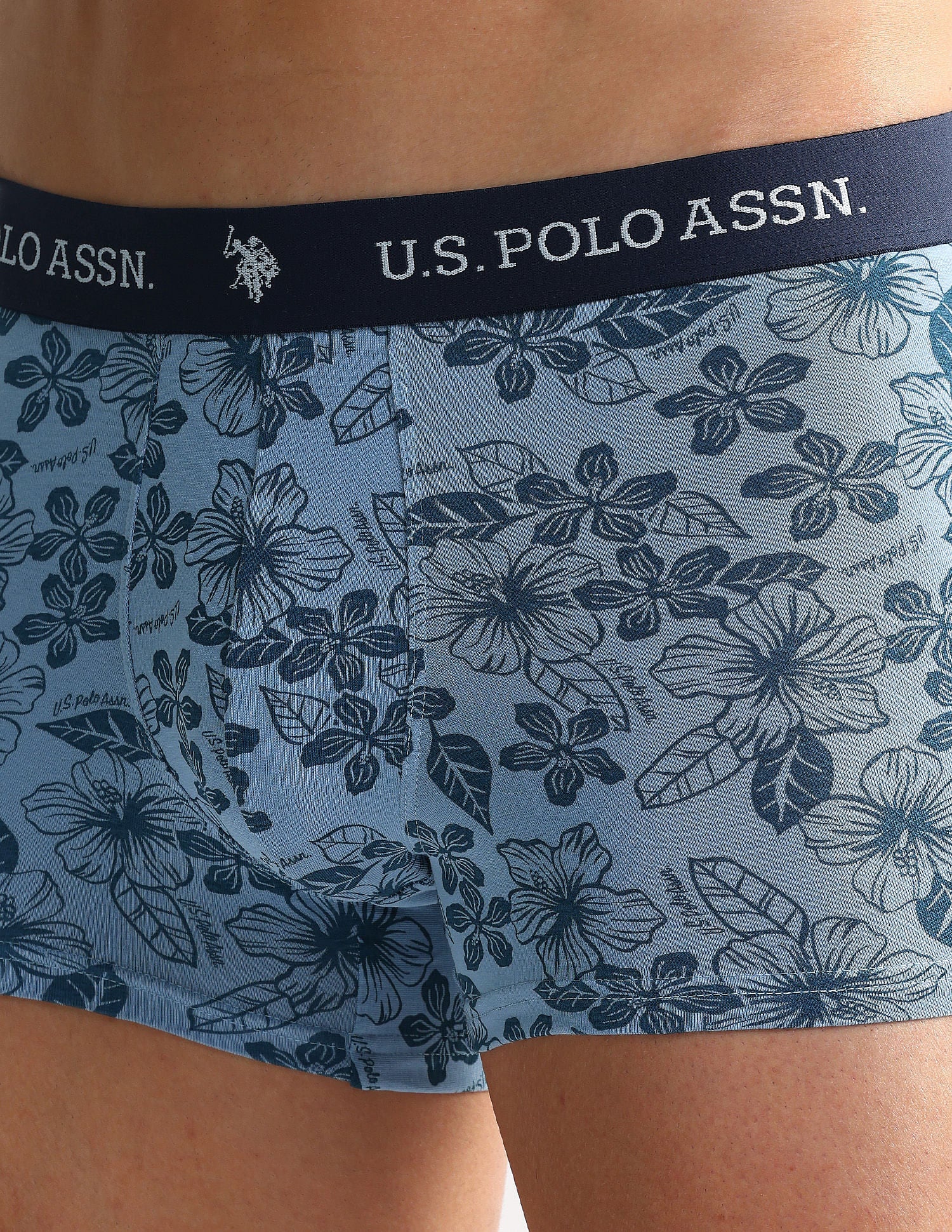 Elastic Waistband Ribbed OET08 Trunks - Pack Of 3 Blue and Navy - U.S. POLO ASSN. | Large