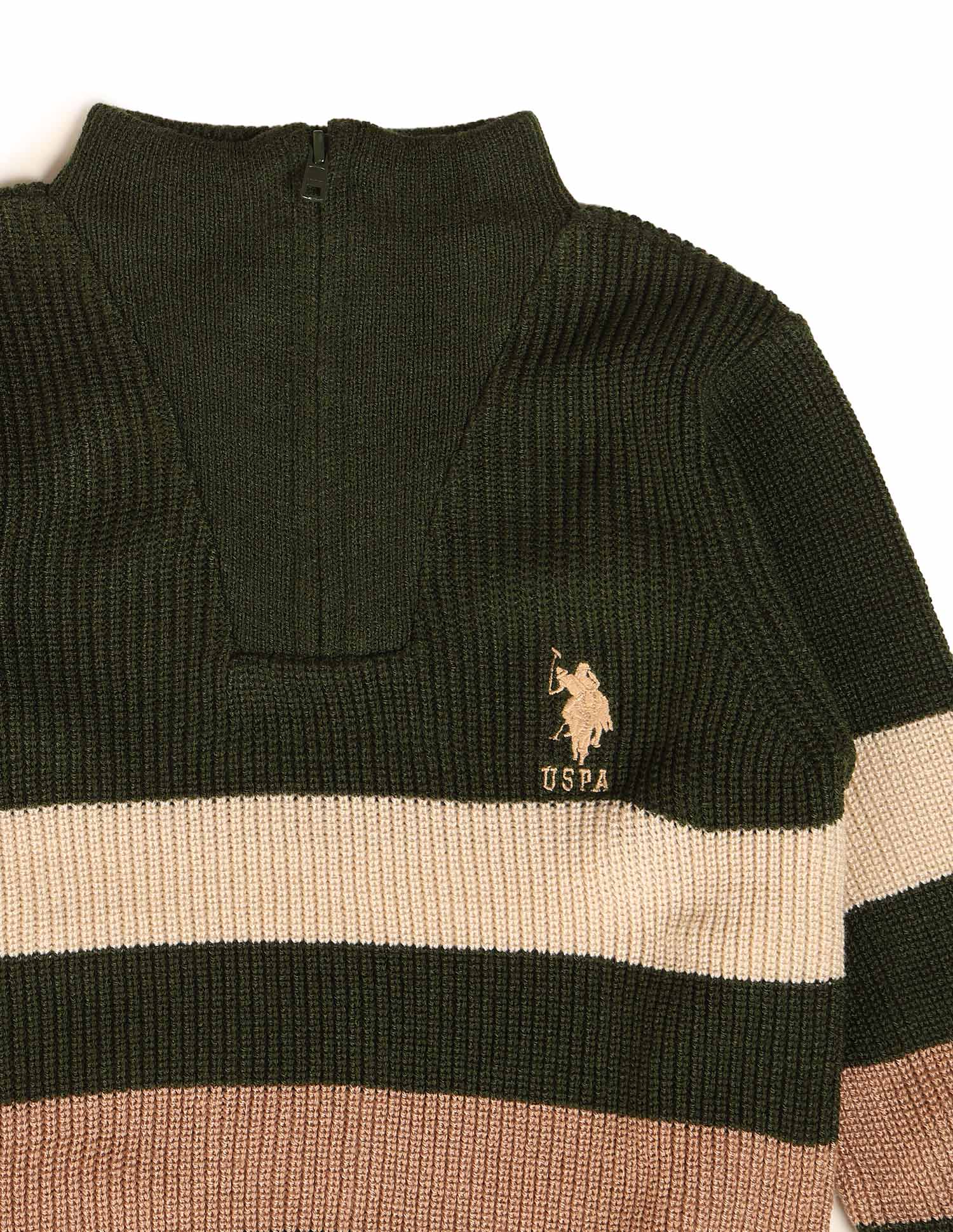 Boys Striped Regular Fit Sweater Olive - U.S. POLO ASSN. | Large