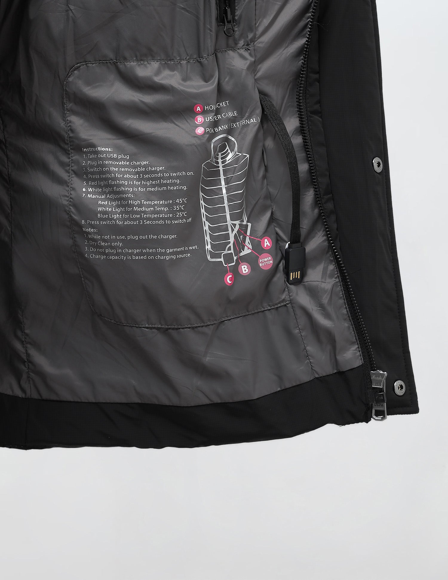 Detachable Hood Smartheat Jacket Black - U.S. POLO ASSN. | Large