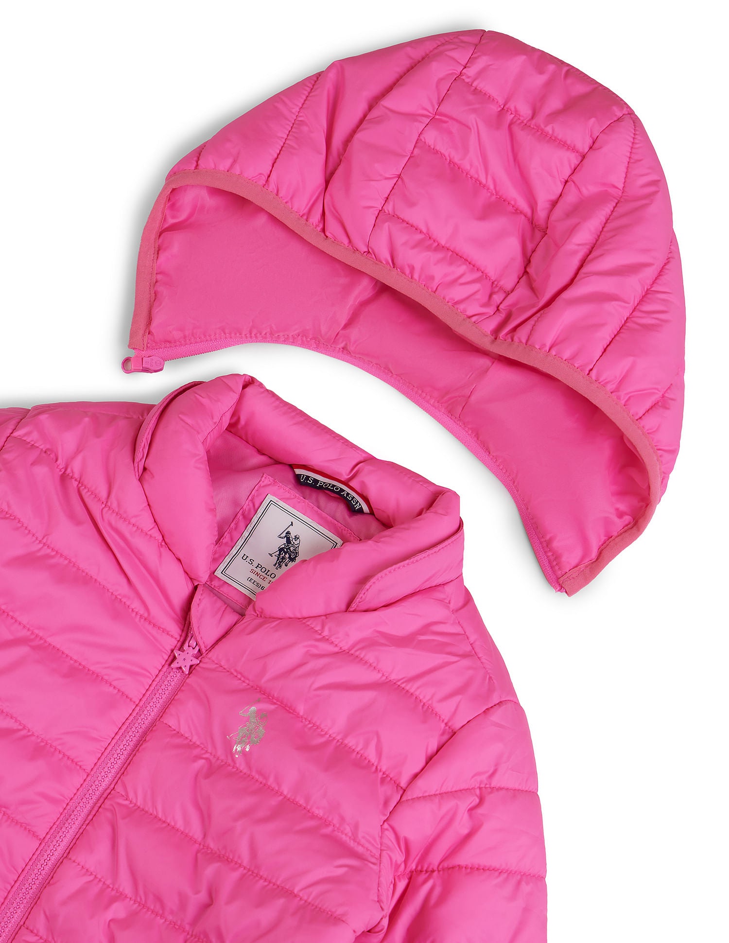 Girls Detachable Hood Puffer Jacket Pink - U.S. POLO ASSN. | Large