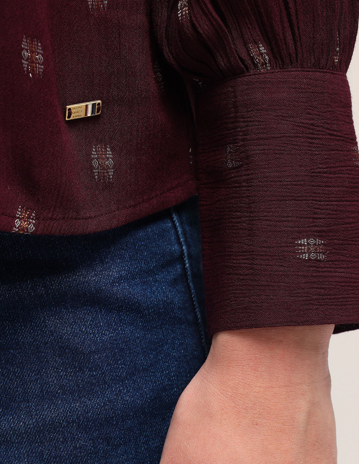 Patterned Weave Regular Fit Top Wine - U.S. POLO ASSN. | Large