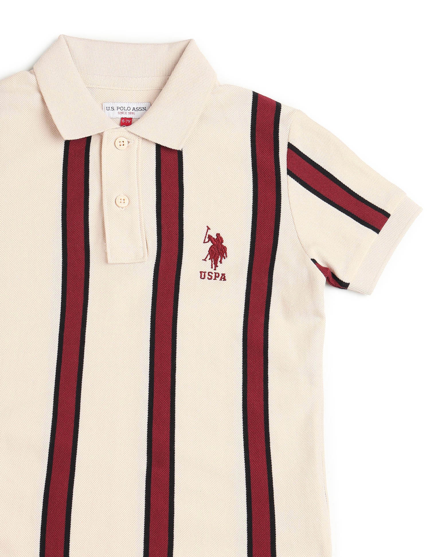 Boys Vertical Striped Regular Fit Polo Shirt Ecru - U.S. POLO ASSN. | Large