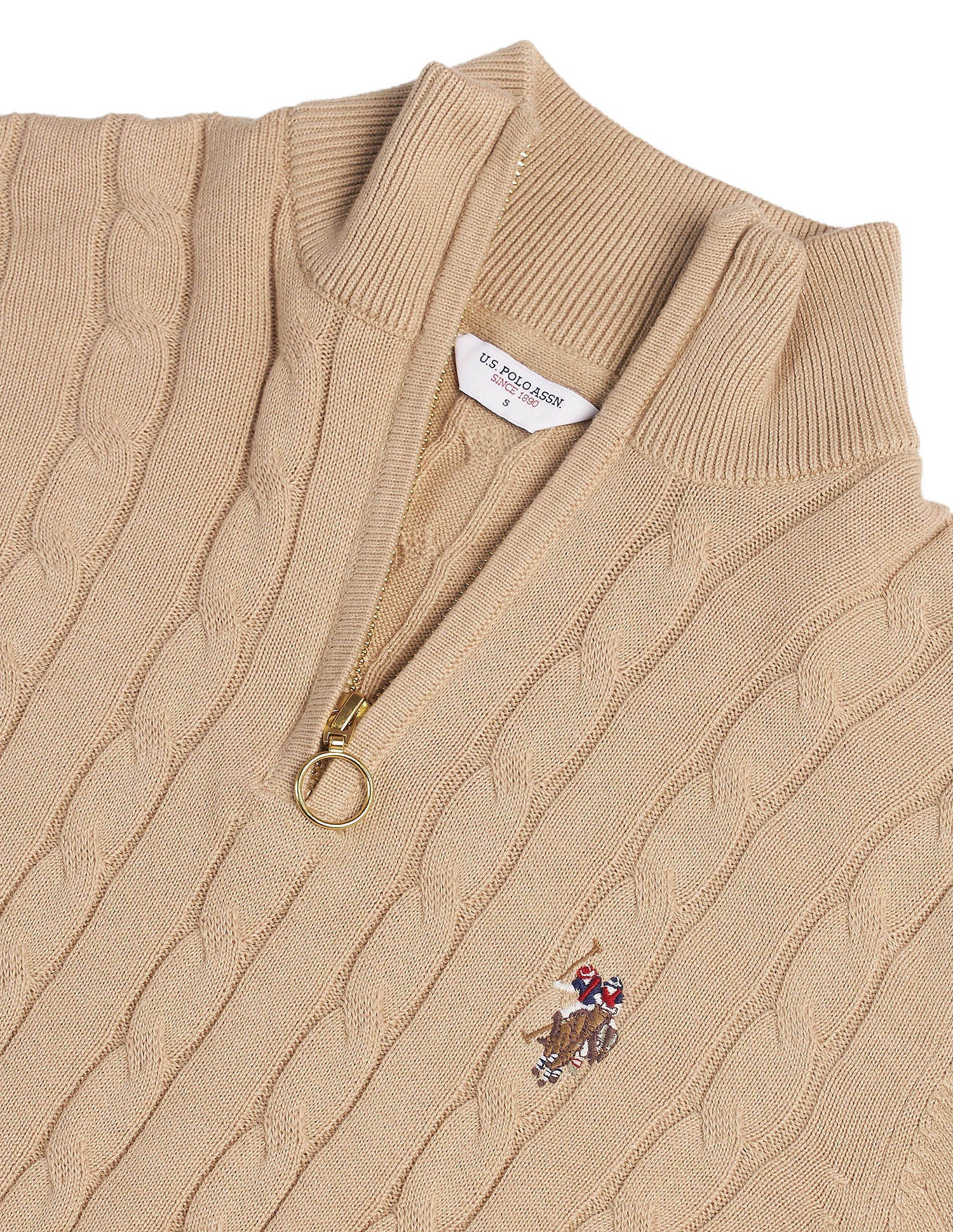 High Neck Cable Knit Sweater Beige - U.S. Polo Assn. India | Large