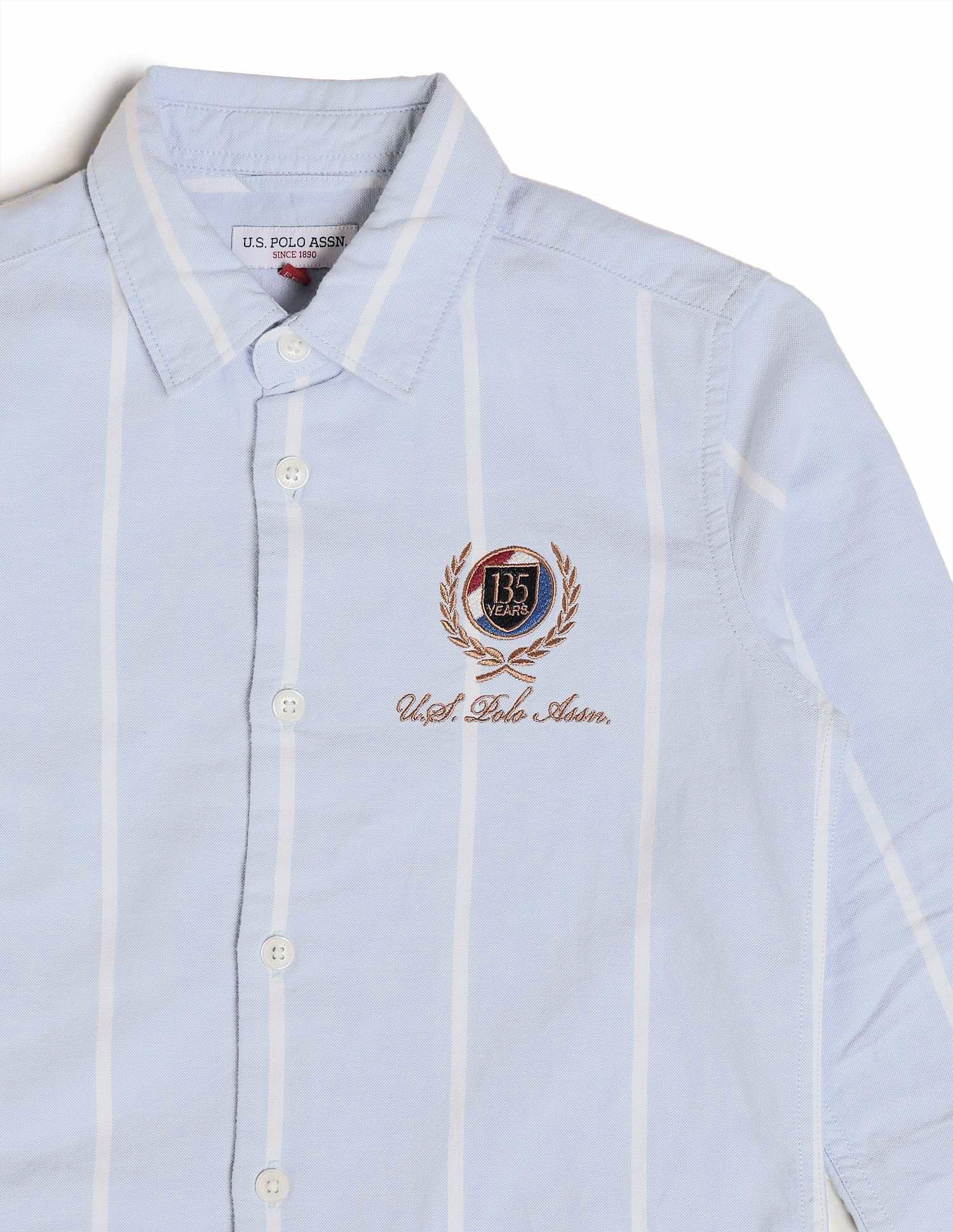 Boys Vertical Striped Oxford Shirt Blue - U.S. POLO ASSN. | Large