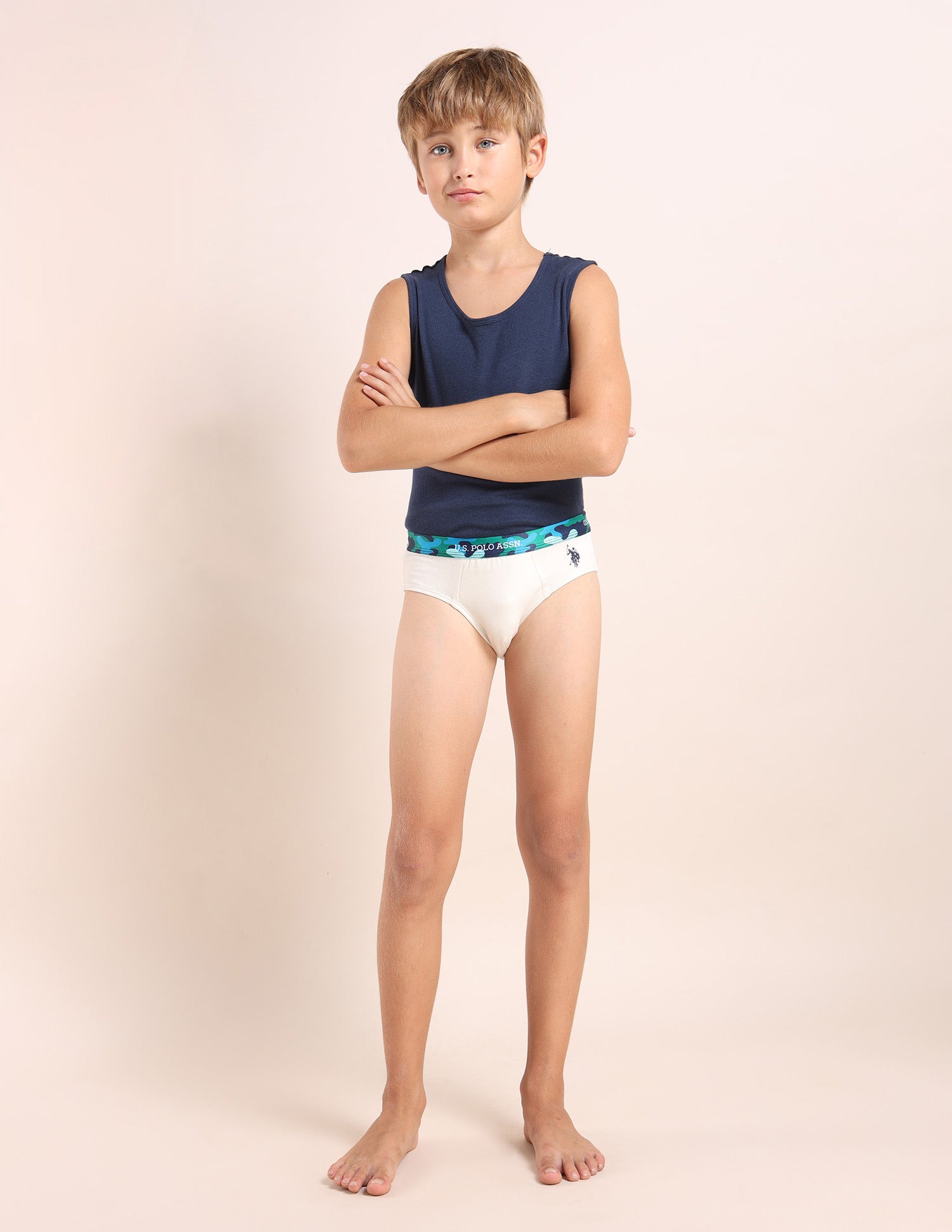 Boys Cotton Spandex Solid Briefs - Pack Of 5 White, Green, Yellow, Purple and Blue - U.S. POLO ASSN. | Large