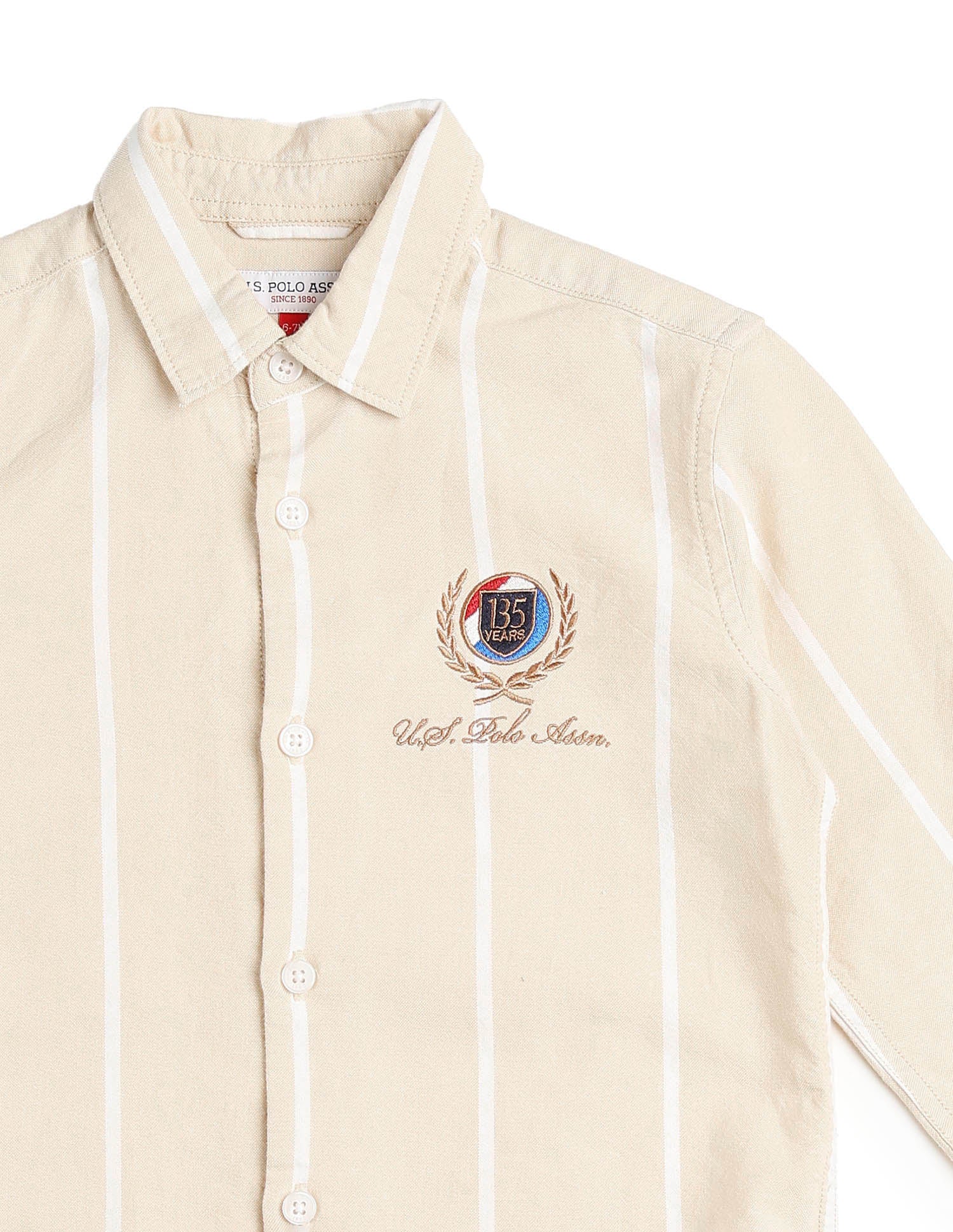 Boys Vertical Striped Oxford Shirt Beige - U.S. POLO ASSN. | Large