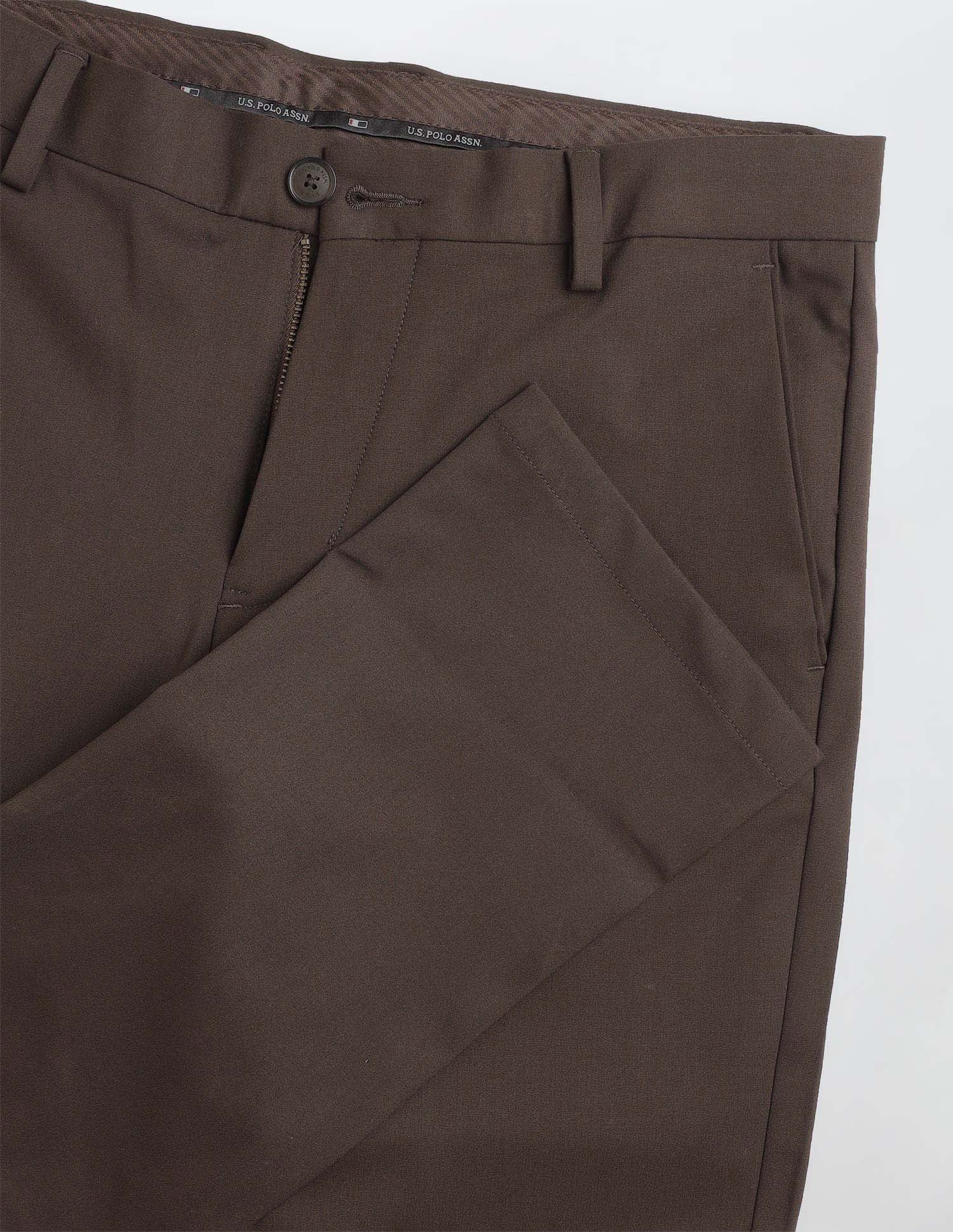 Austin Slim Fit Solid Trousers Choco - U.S. Polo Assn. India | Large
