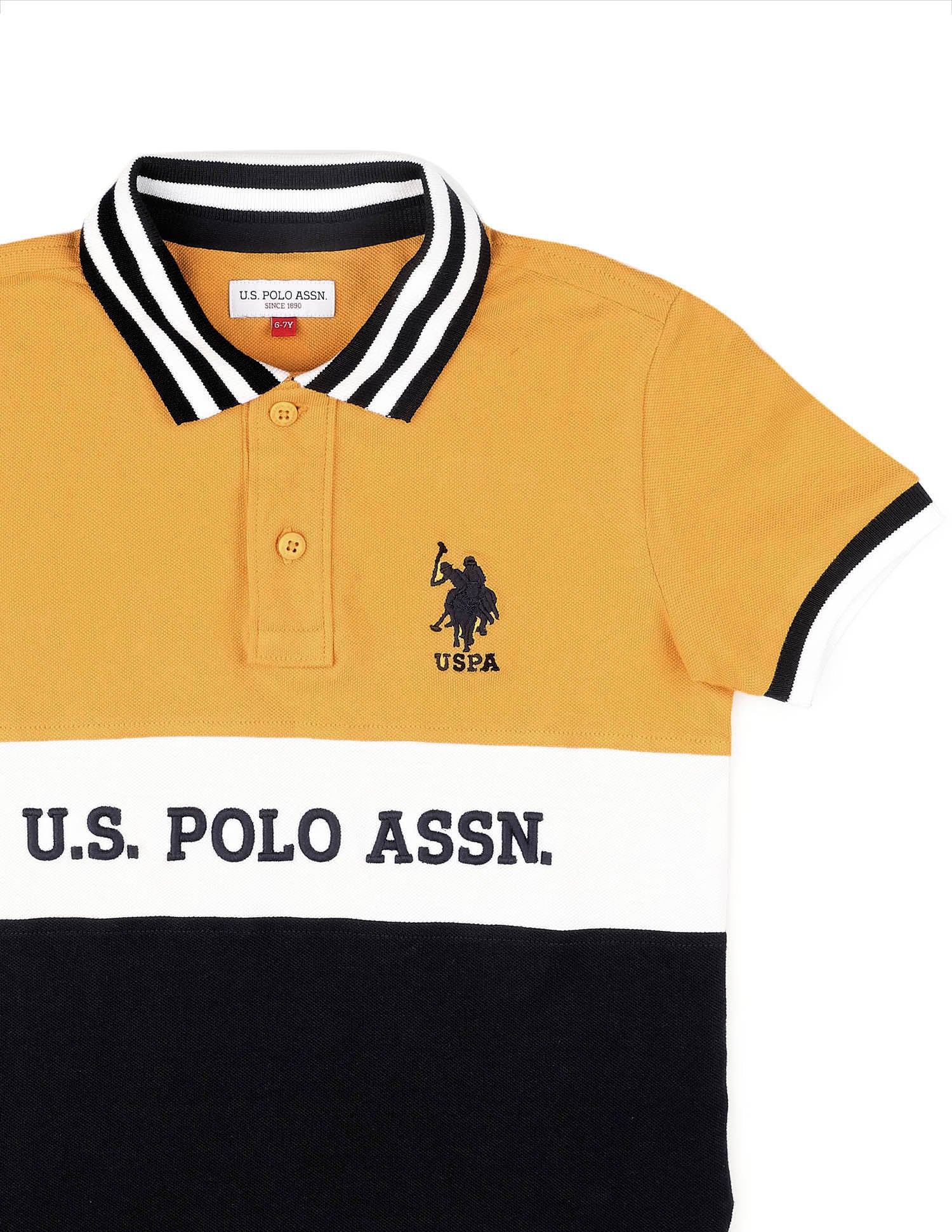 Boys Colour Blocked Pure Cotton Polo Shirt Yellow - U.S. POLO ASSN. | Large