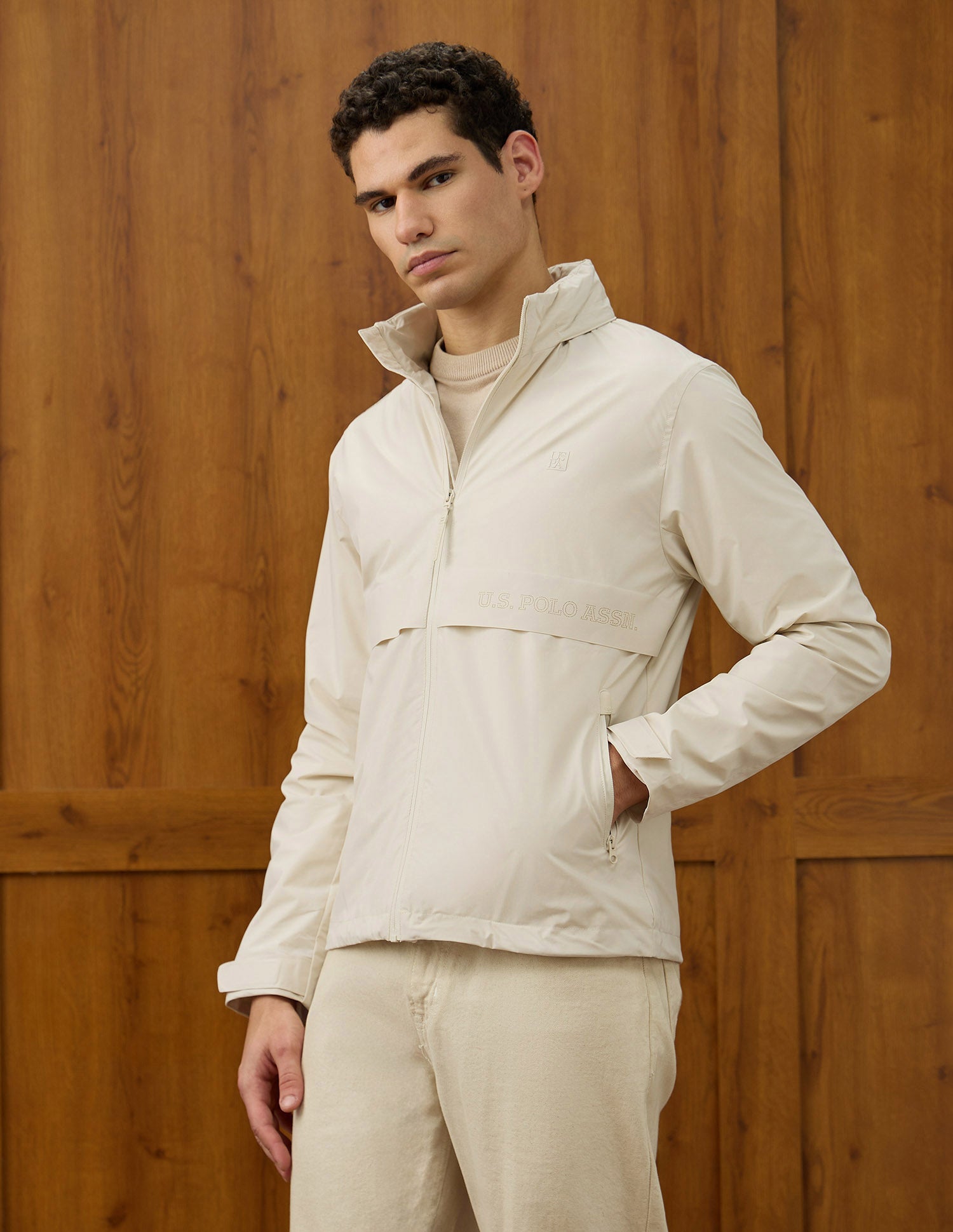 Solid Equestrian Aisle Theater Jacket Ecru - U.S. POLO ASSN. | Large