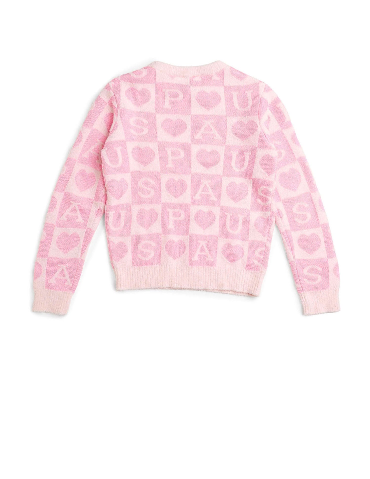 Girls Patterned Knit Sweatshirt Pink and Black - U.S. POLO ASSN. | Large