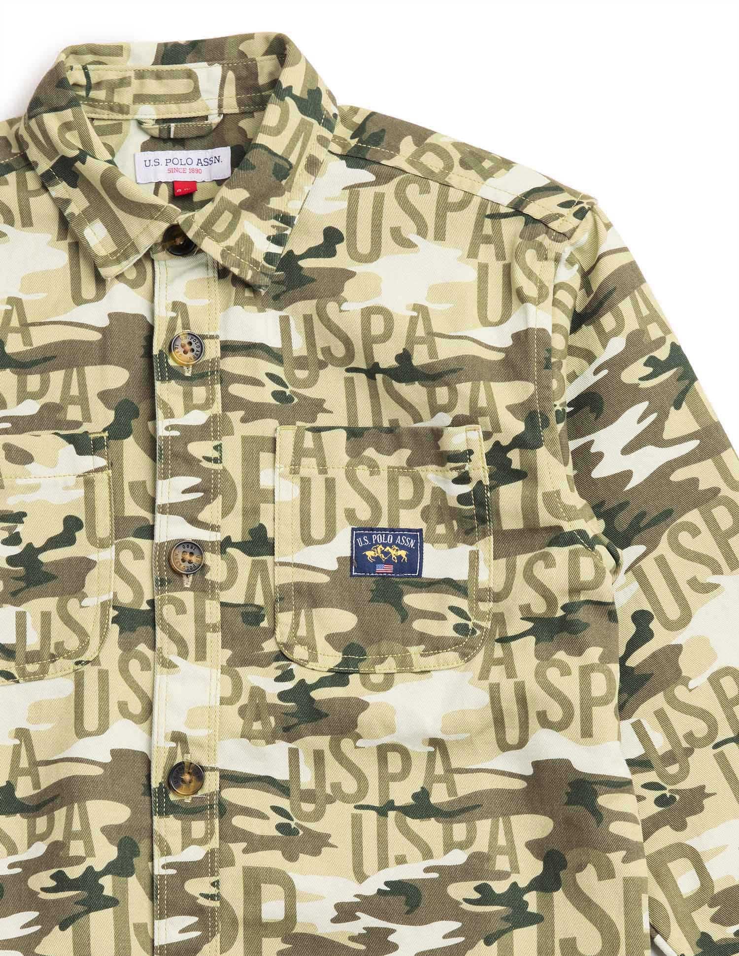 Boys Camouflage Printed Twill Shirt Olive - U.S. POLO ASSN. | Large