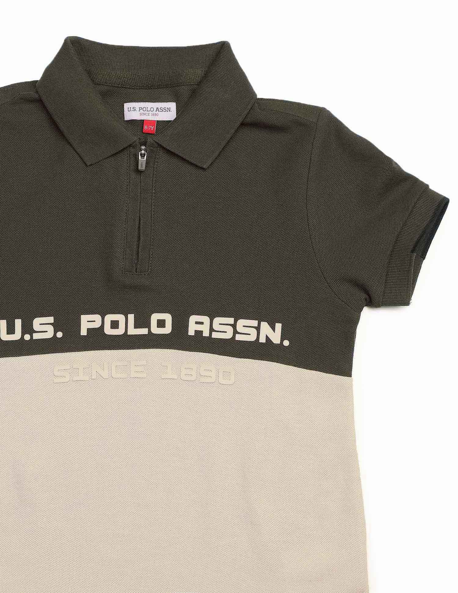 Boys Colour Blocked Brand Embossed Polo Shirt Olive - U.S. POLO ASSN. | Large