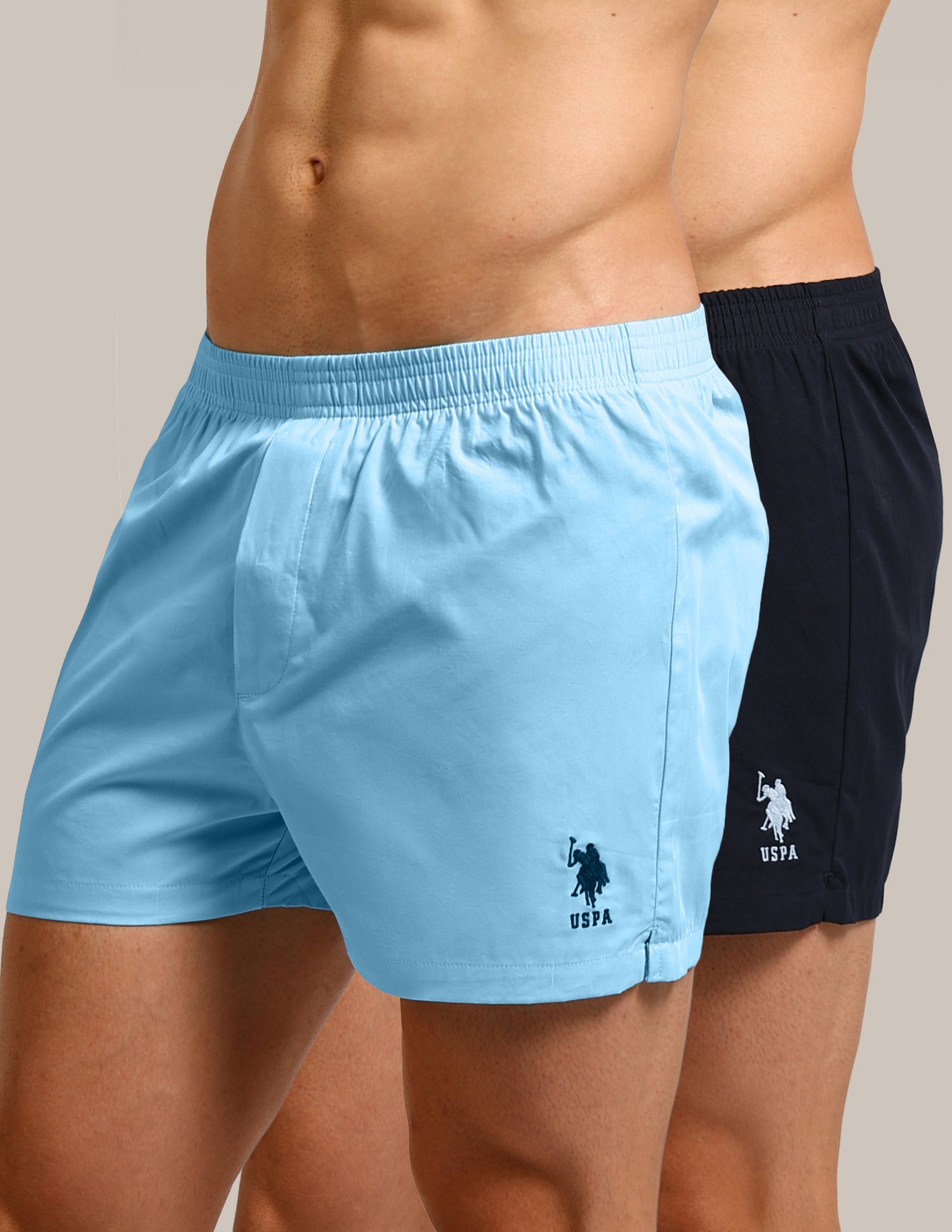 Mid Rise Solid Lounge Shorts - Pack Of 2 Sky Blue & Navy - U.S. Polo Assn. India | Large