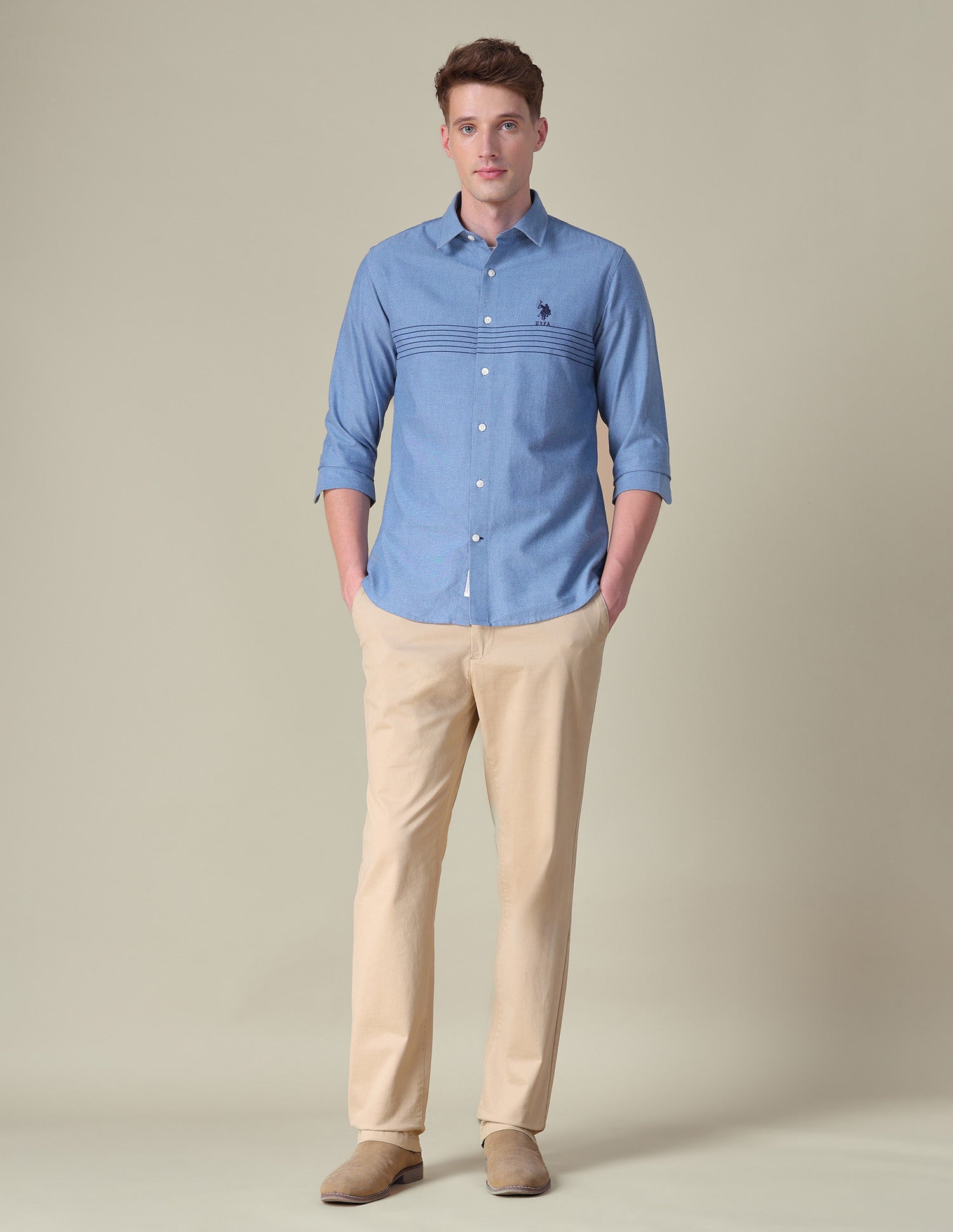 Horizontal Striped Tailored Fit Shirt Mid Blue - U.S. POLO ASSN. | Large