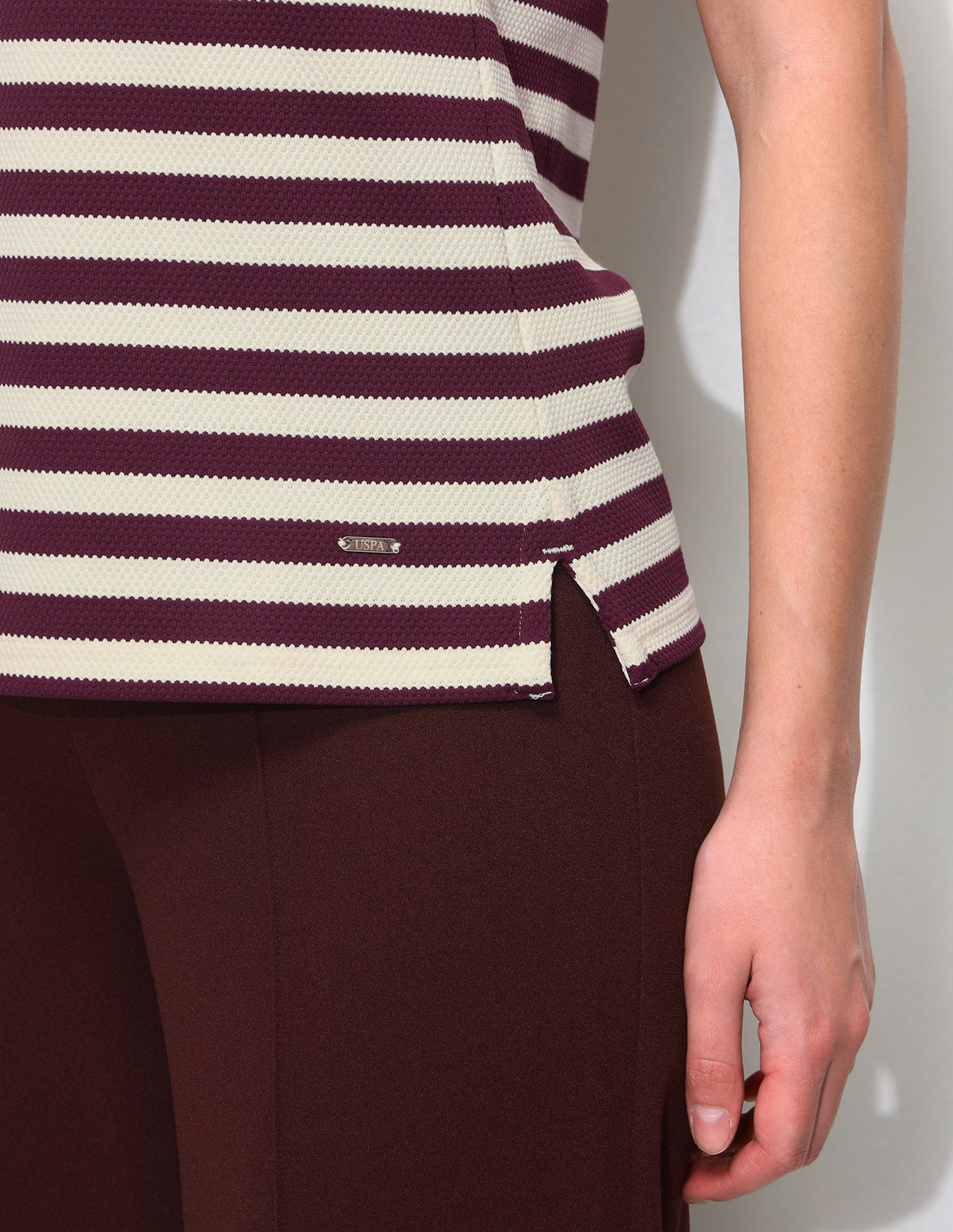 Horizontal Striped Key Hole Polo Shirt Wine - U.S. Polo Assn. India | Large