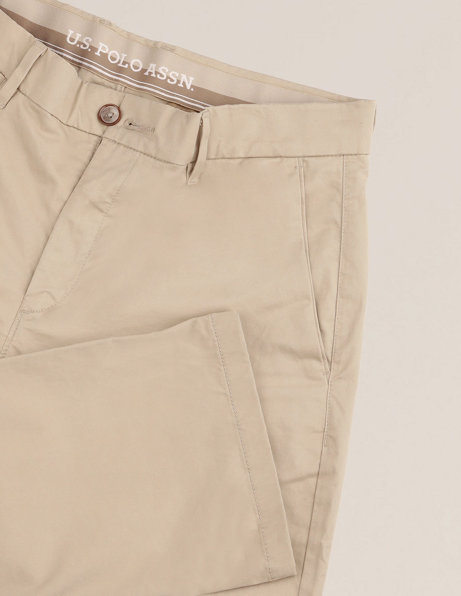 Riley Straight Fit Satin Trousers Light Khaki - U.S. Polo Assn. India | Large