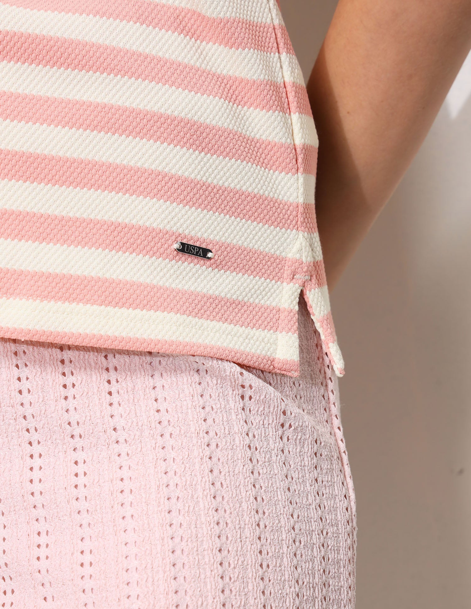 Horizontal Striped Key Hole Polo Shirt Pink - U.S. Polo Assn. India | Large