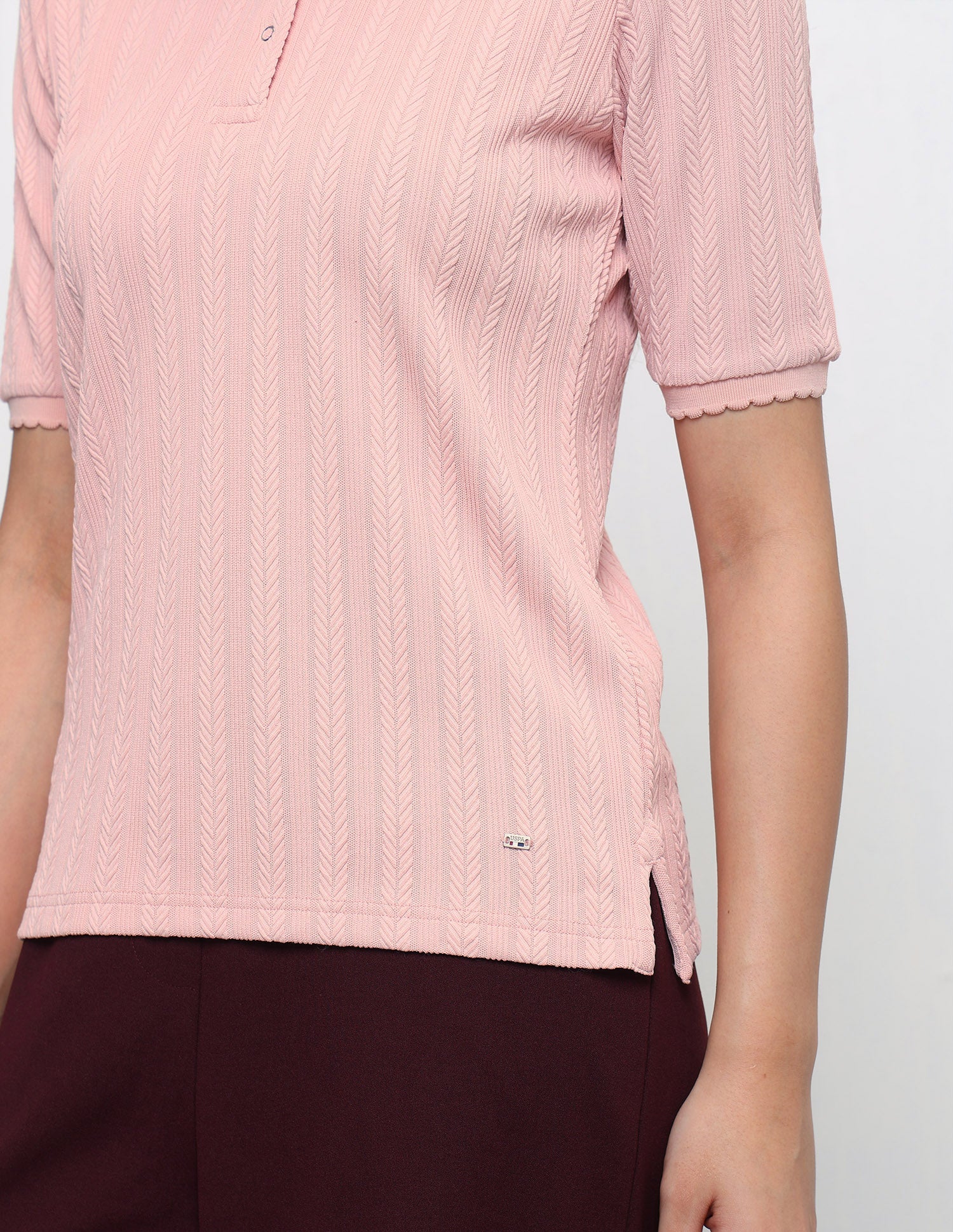 Vertical Striped Textured Regular Fit Polo Shirt Peach - U.S. Polo Assn. India | Large