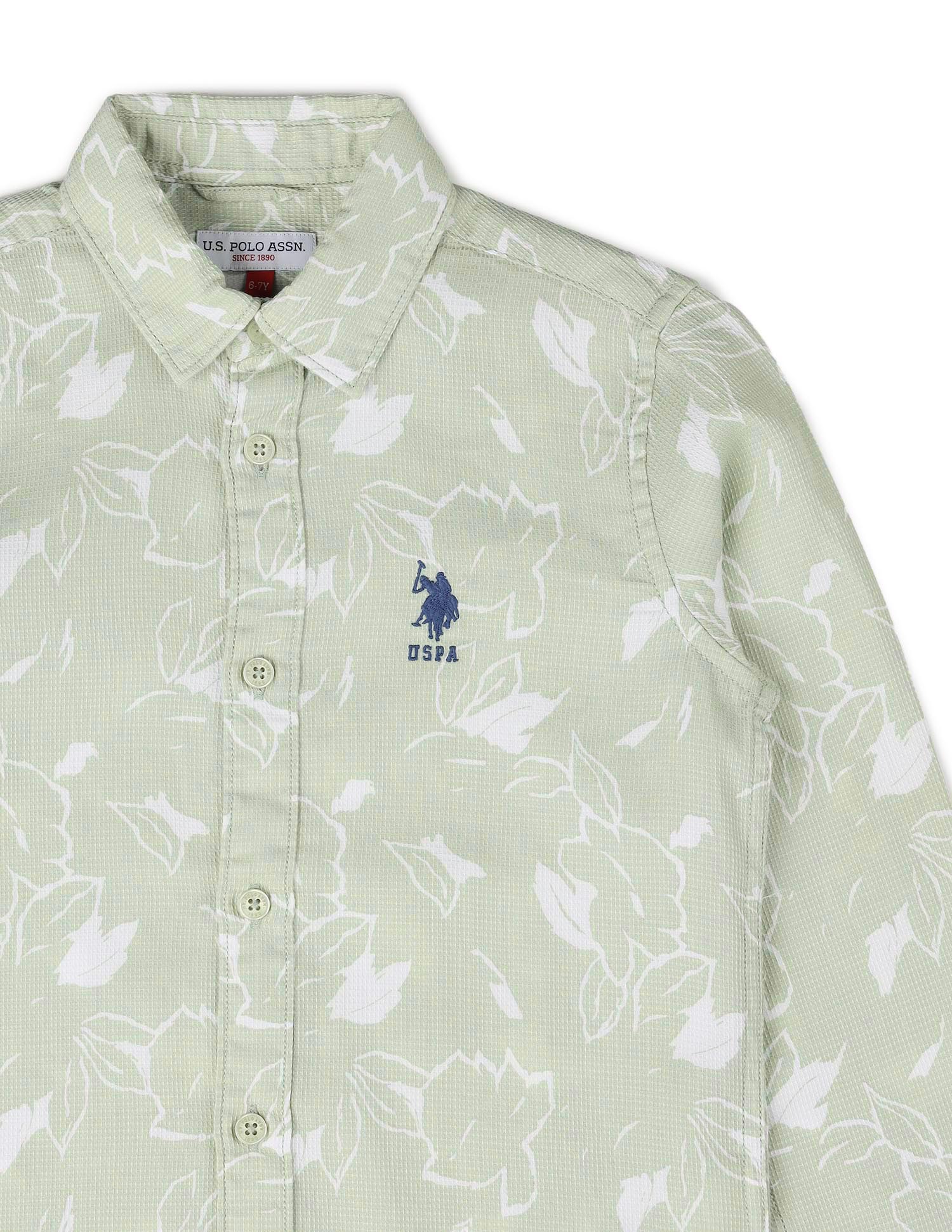 Boys Floral Printed Dobby Shirt Green - U.S. POLO ASSN. | Large