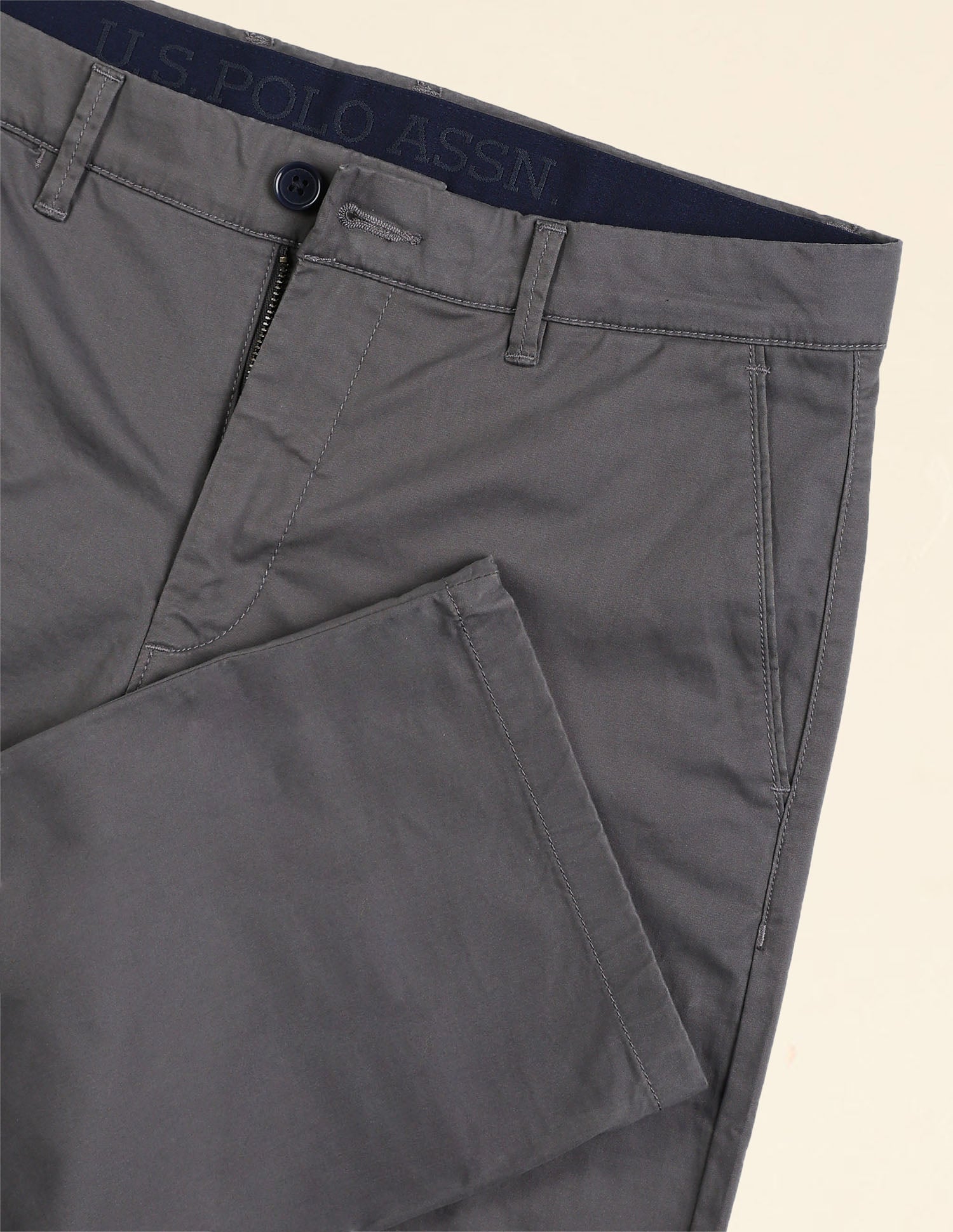 Riley Straight Fit Twill Trousers Dark Grey - U.S. Polo Assn. India | Large