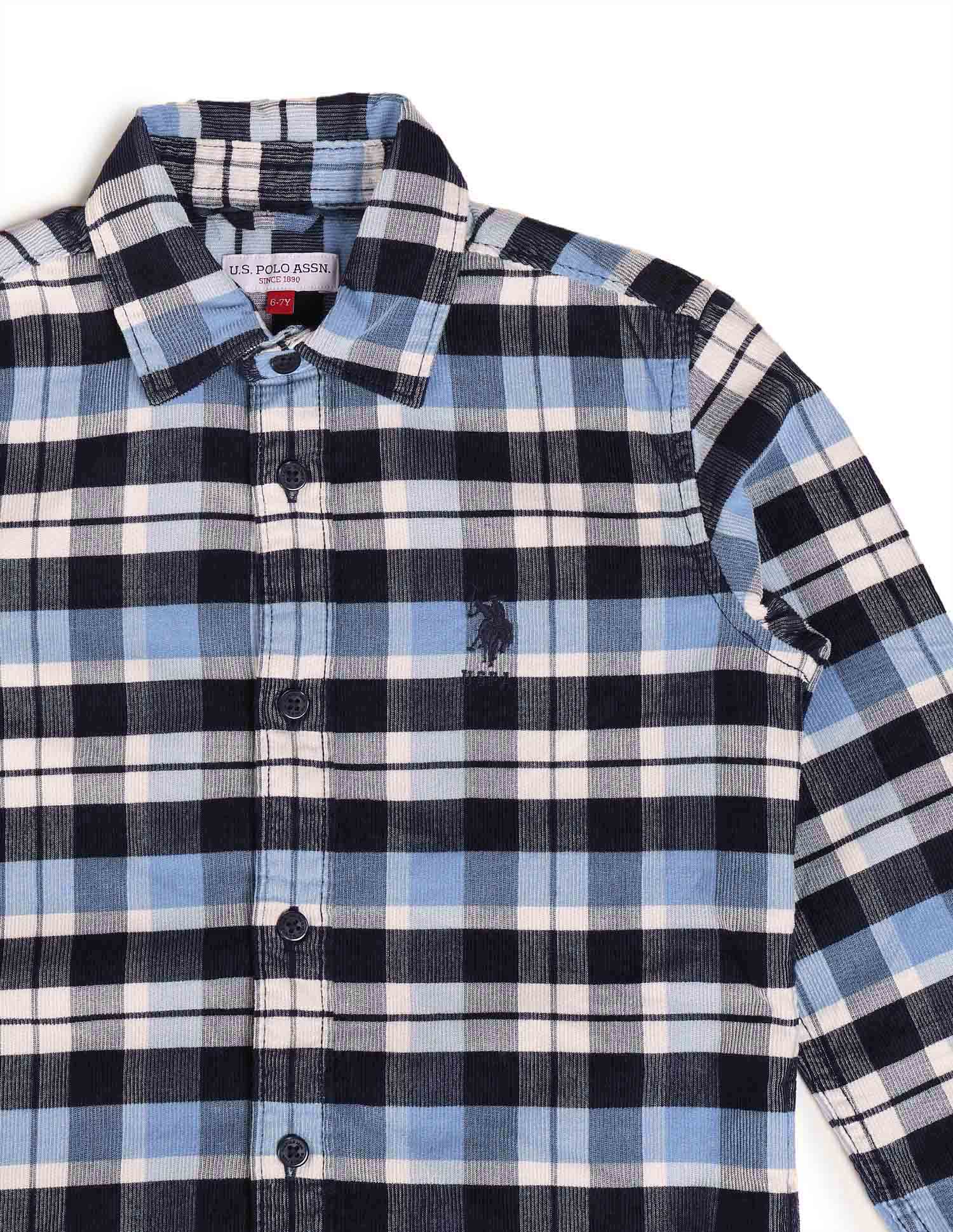 Boys Plaid Checked Corduroy Shirt Indigo - U.S. POLO ASSN. | Large