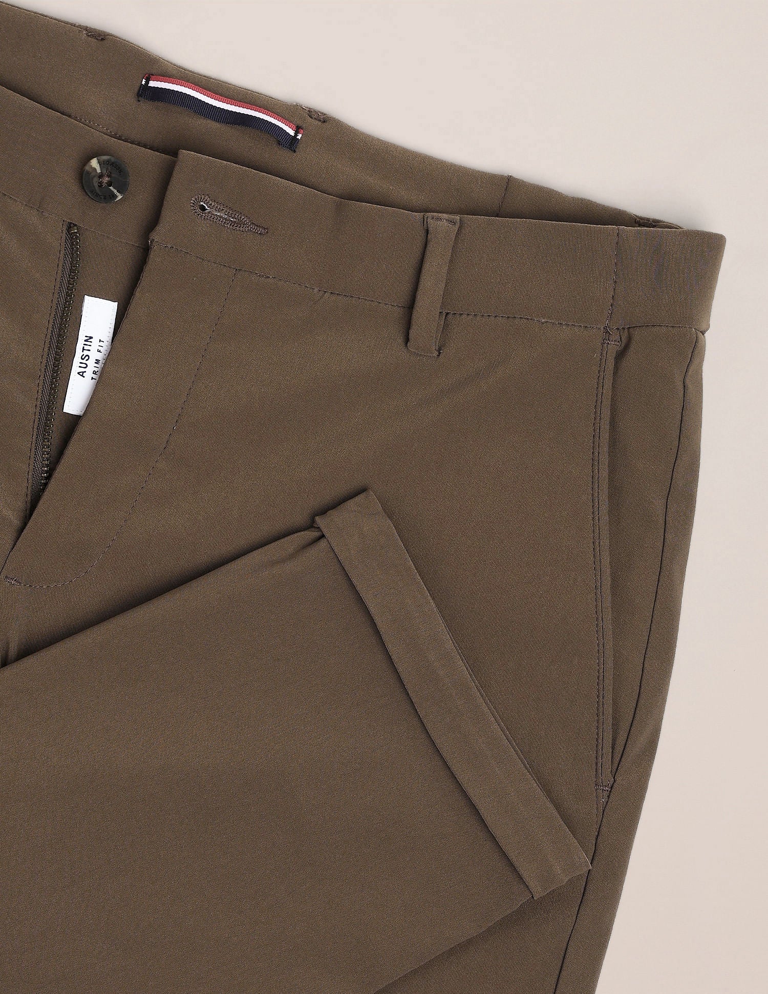 Solid Austin Trim Fit Trousers Brown - U.S. Polo Assn. India | Large
