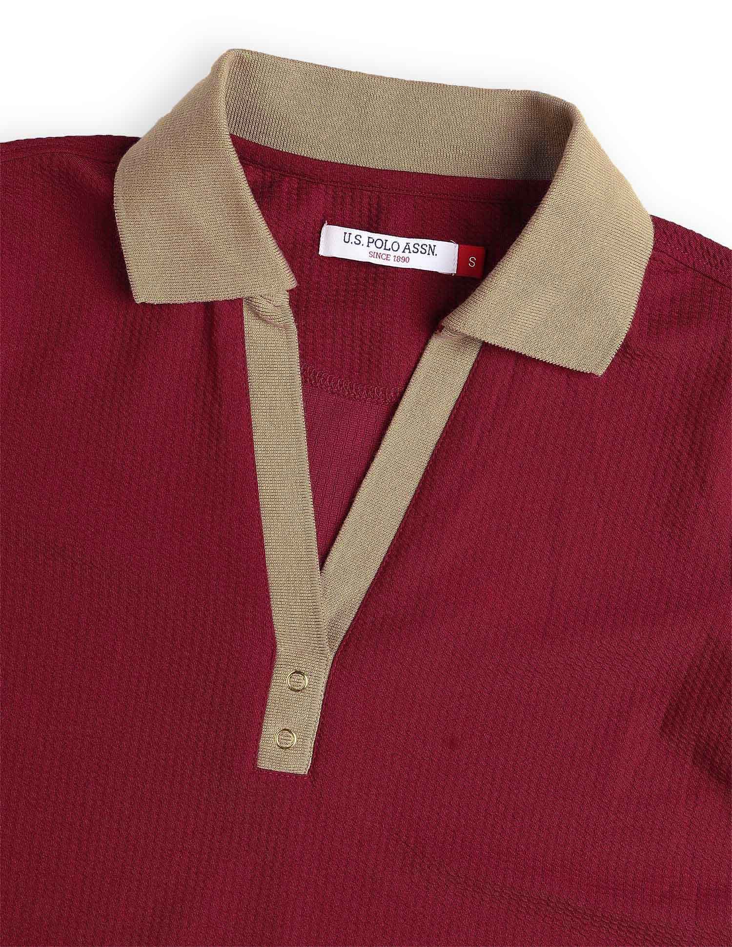 Textured Contrast  Collar Regular Fit Polo Shirt Purple - U.S. Polo Assn. India | Large