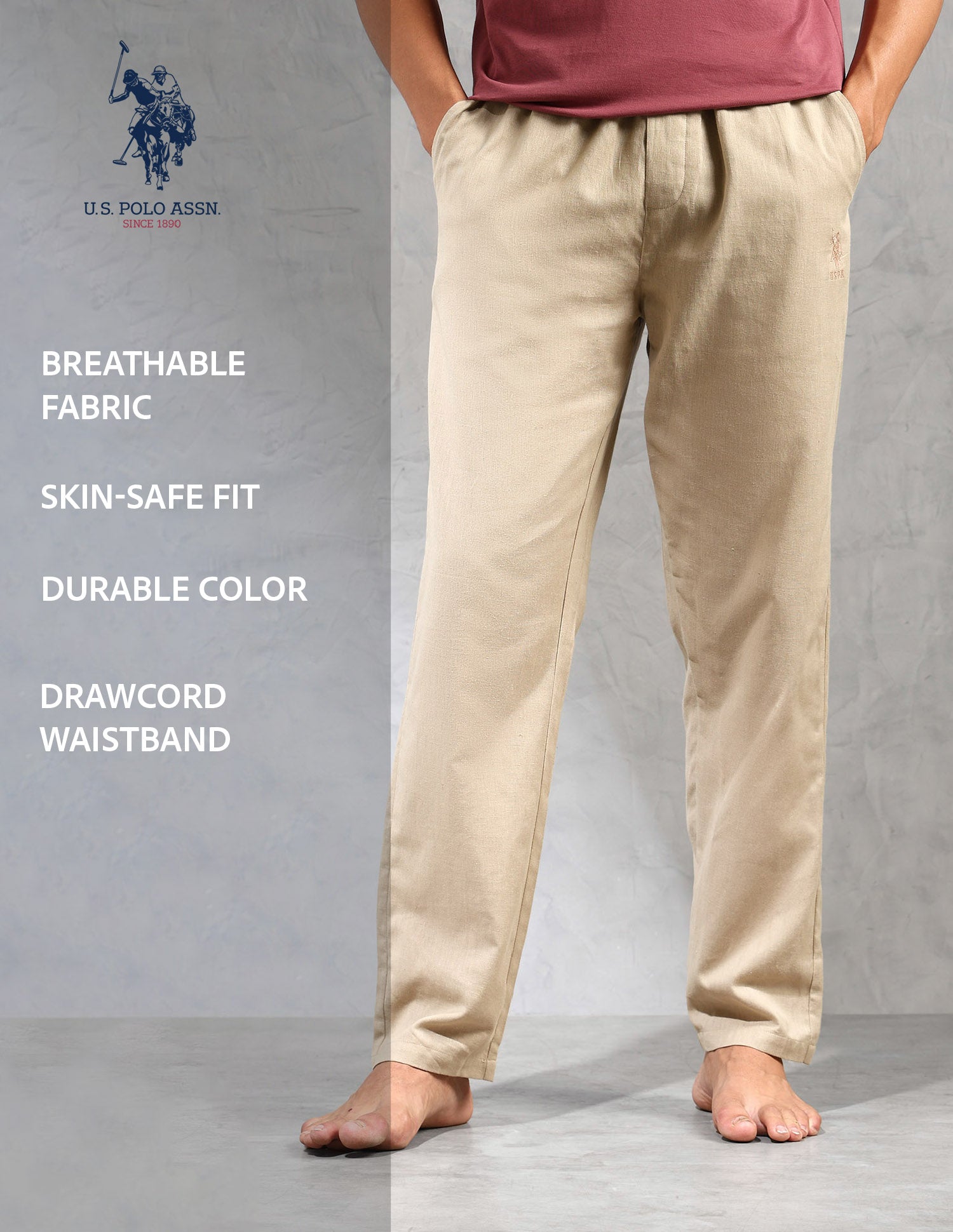 Relaxed Fit Cotton Linen OELP8 Lounge Pants - Pack Of 1 Light Taupe - U.S. POLO ASSN. | Large