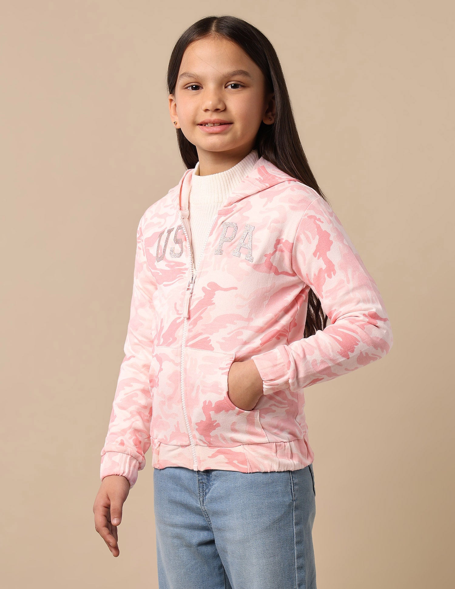 Girls Hooded Cotton Sweatshirt Pink - U.S. POLO ASSN. | Large